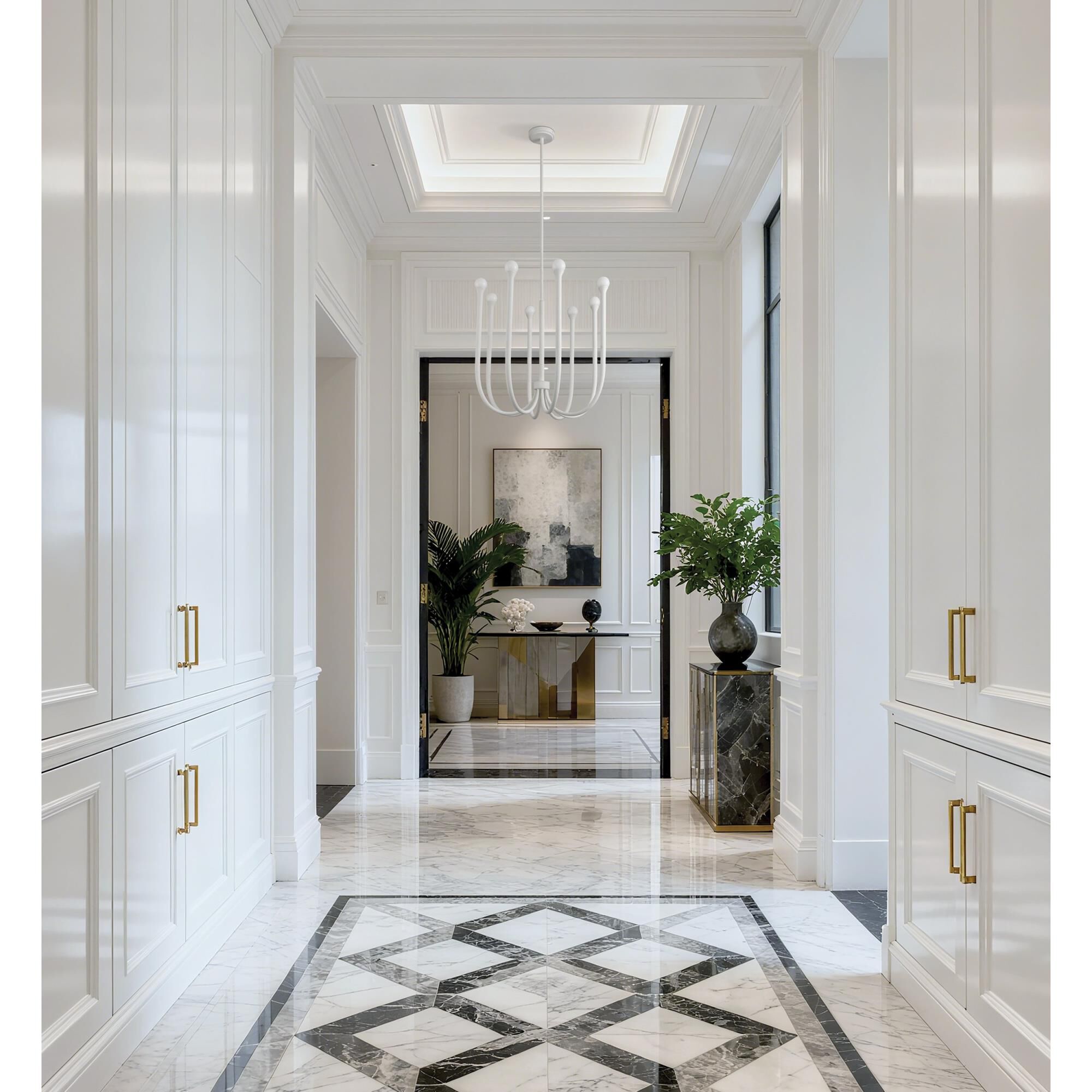 Shown in Plaster White finish and Opal glass