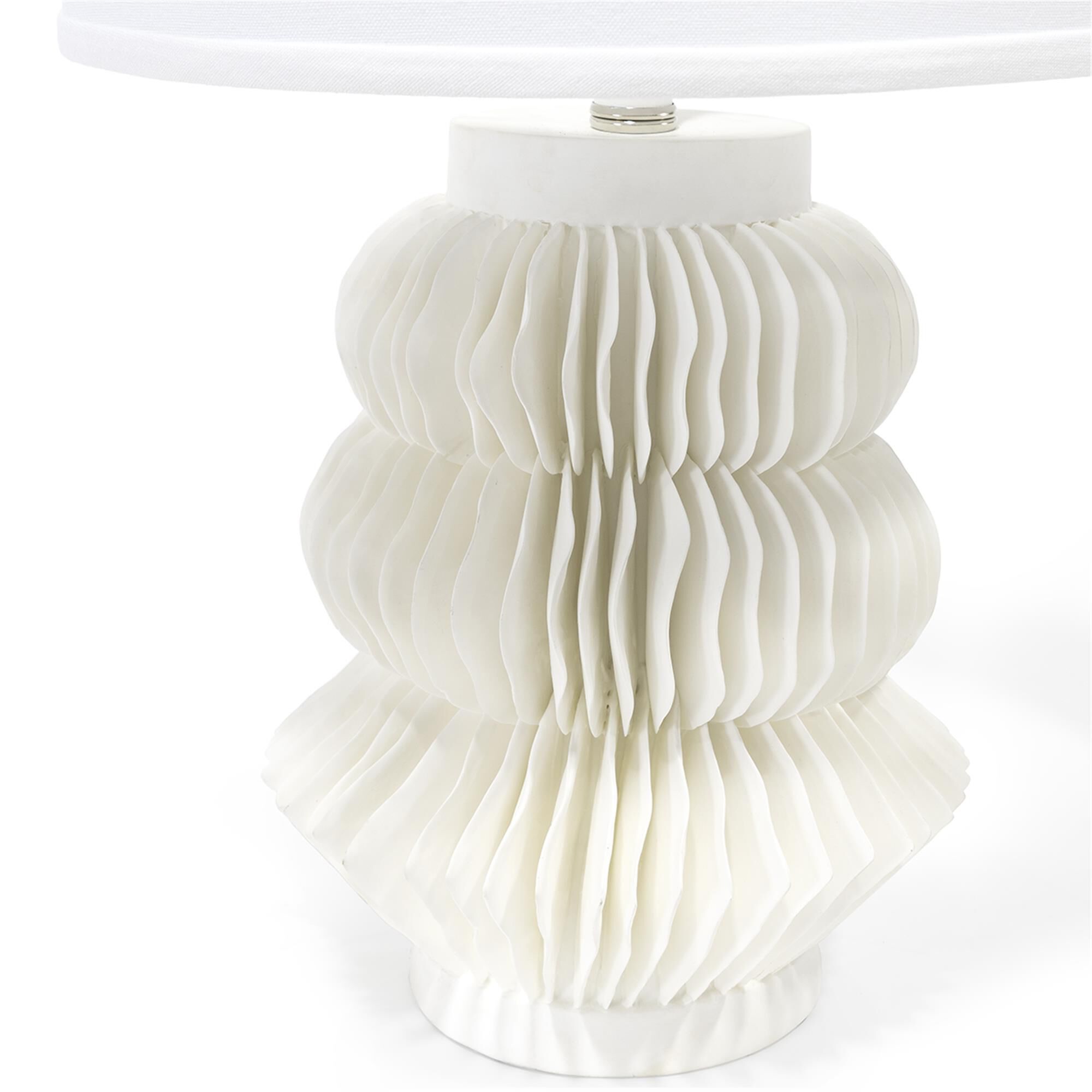 Shown in Nickel  finish and White Linen shade