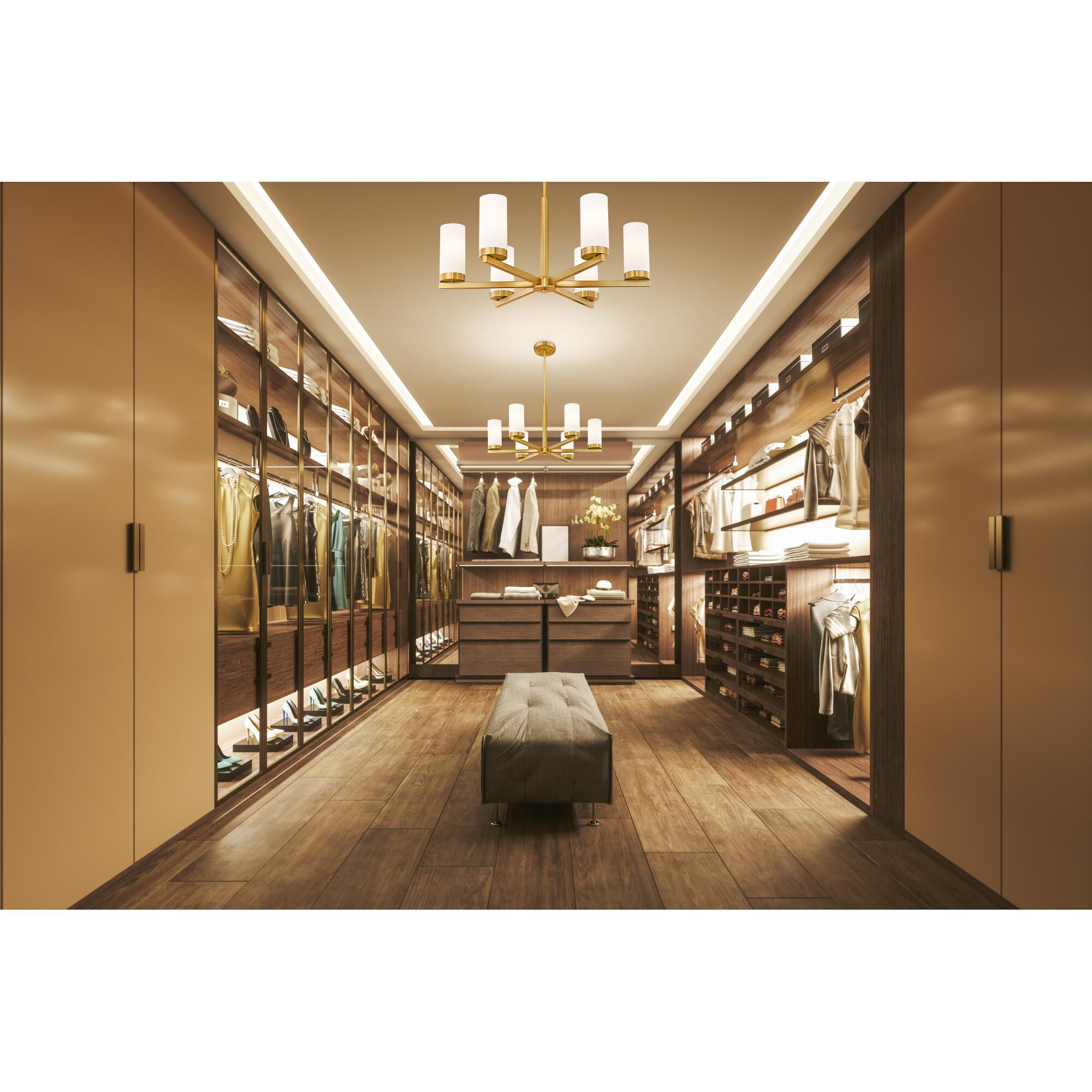 Shown in Modern Gold finish and White glass