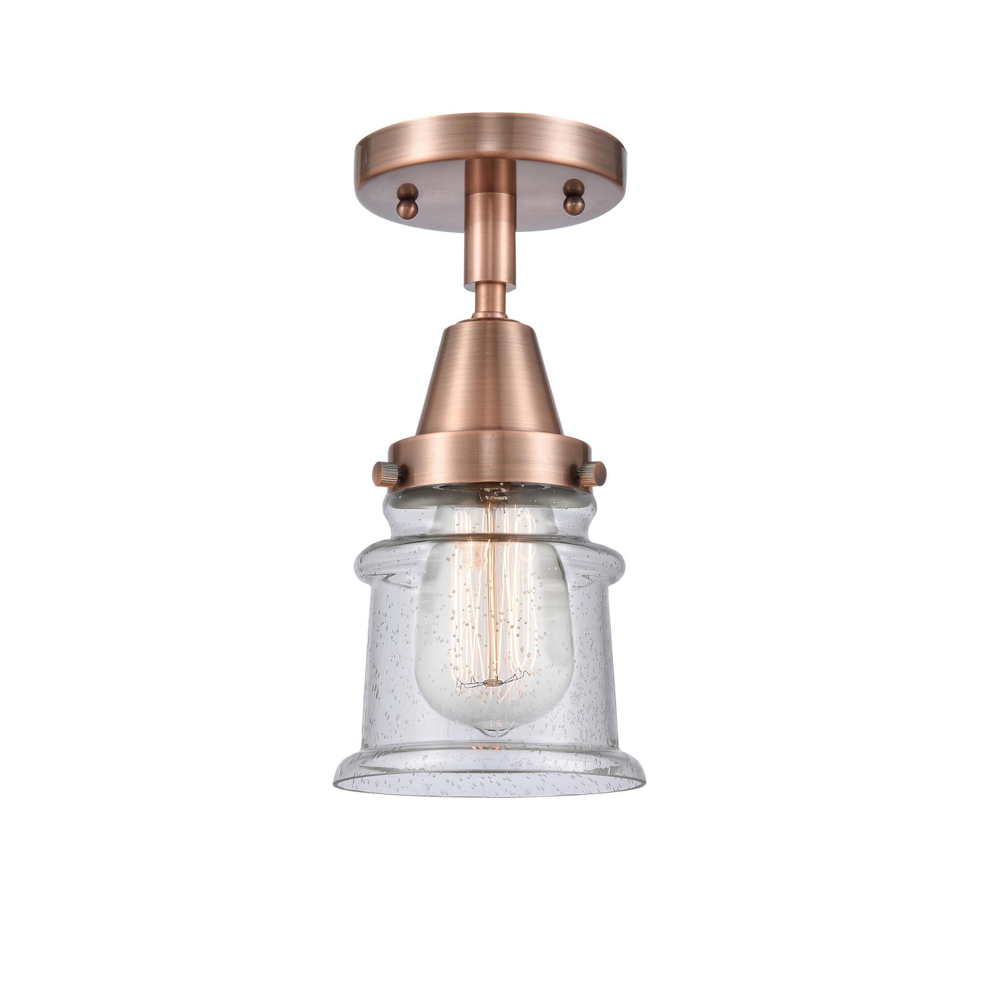 Shown in Antique Copper finish and Seedy Canton glass
