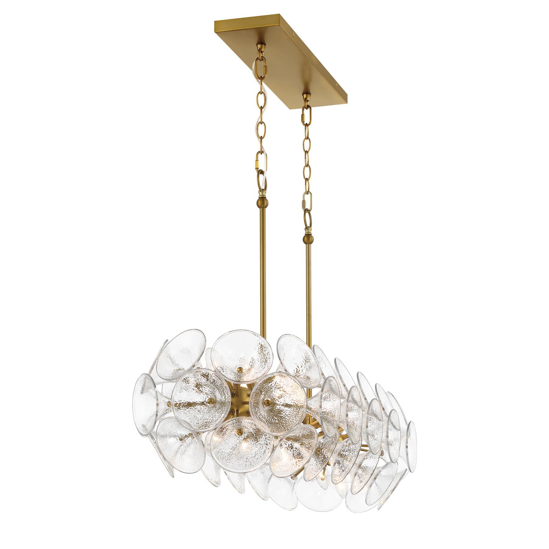 Shown in Soft Brass finish and Textured Clear Fluted glass