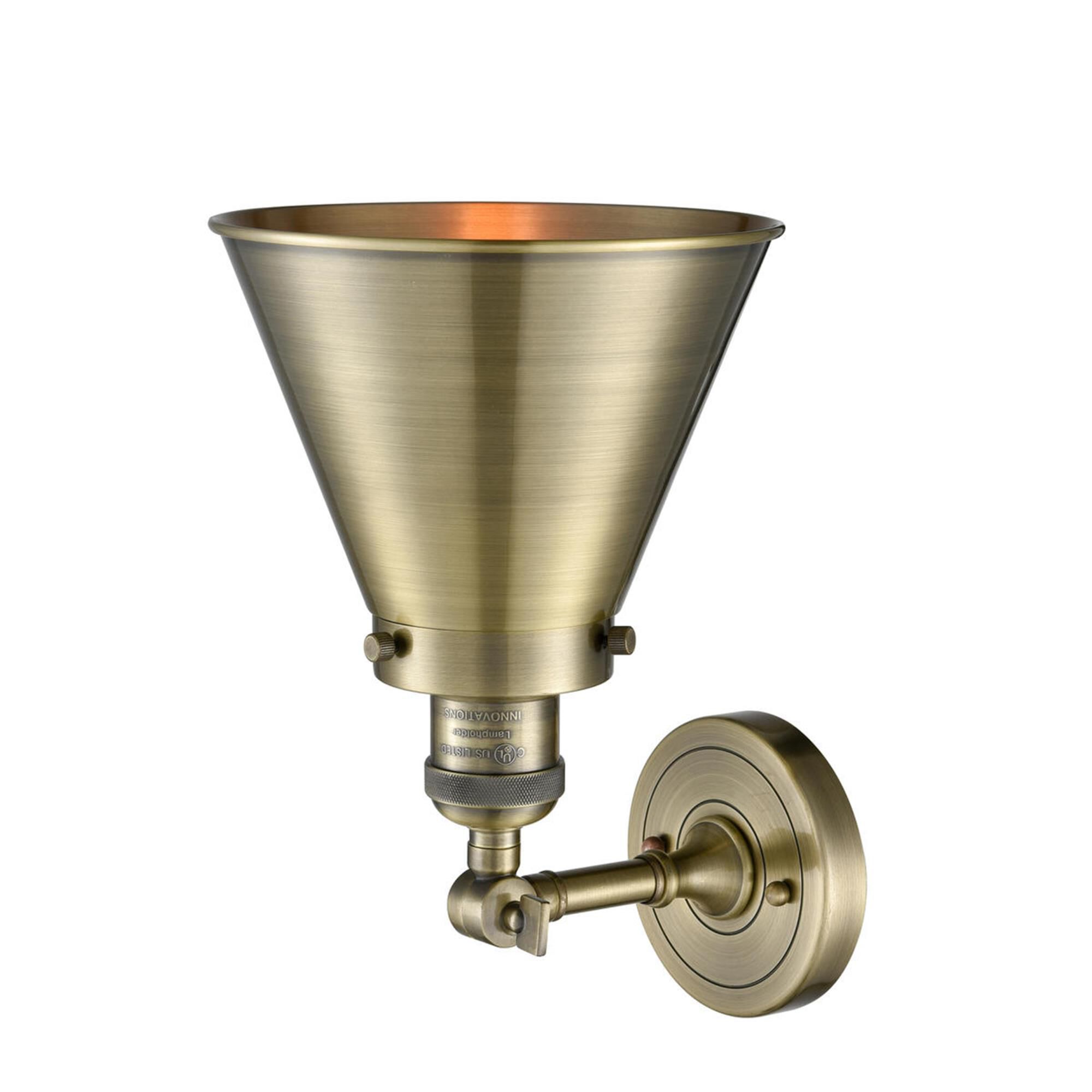 Shown in Antique Brass finish and Metal - Antique Brass - Cone shade