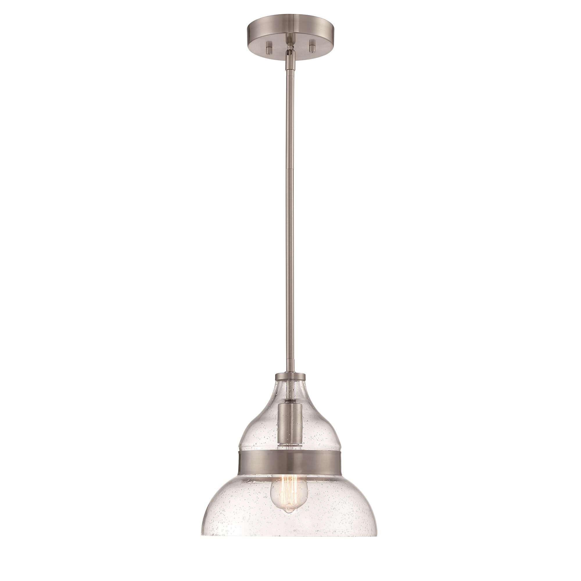 Shown in Brushed Polished Nickel finish and Clear Seeded glass and Glass shade