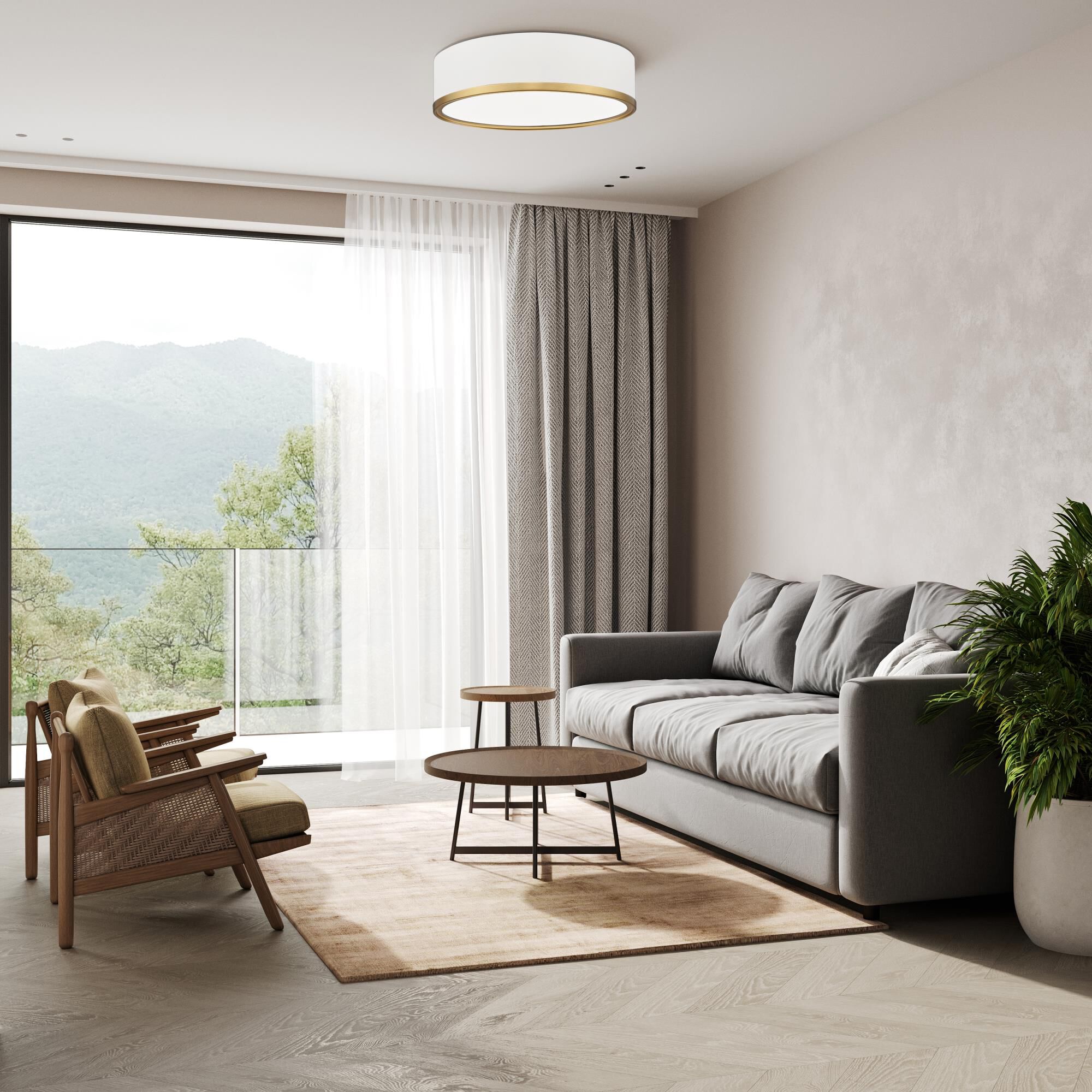 Shown in Matte White + Modern Gold finish and Frosted glass and Frosted shade