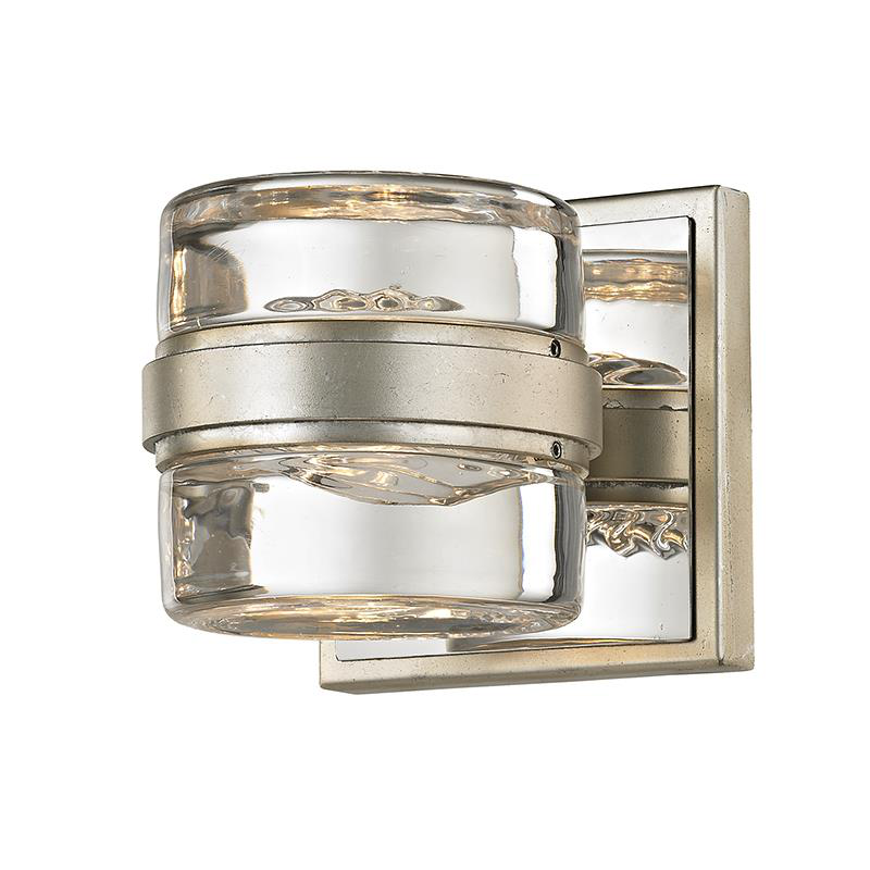 Shown in Silver Leaf, Polished Chrome Accents finish and Clear glass and Pressed Glass shade and Polished Chrome  accent