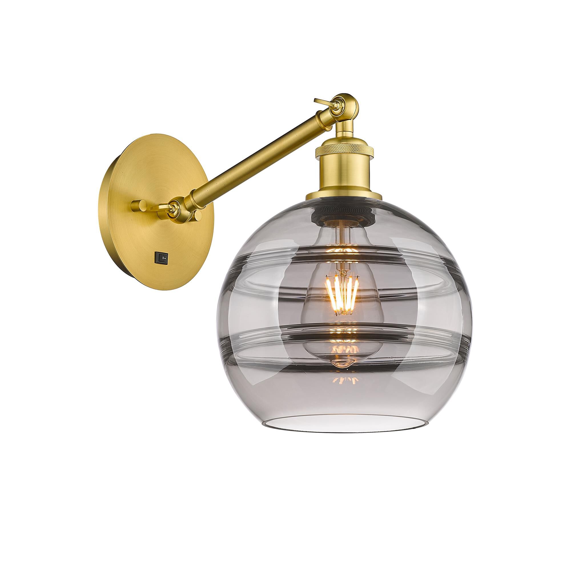 Shown in Satin Gold finish and Light Smoke glass