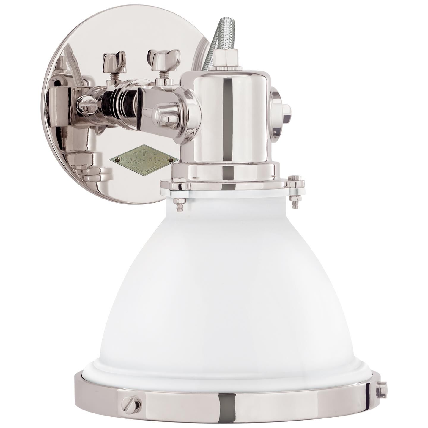 Shown in Polished Nickel finish and White Enamel shade