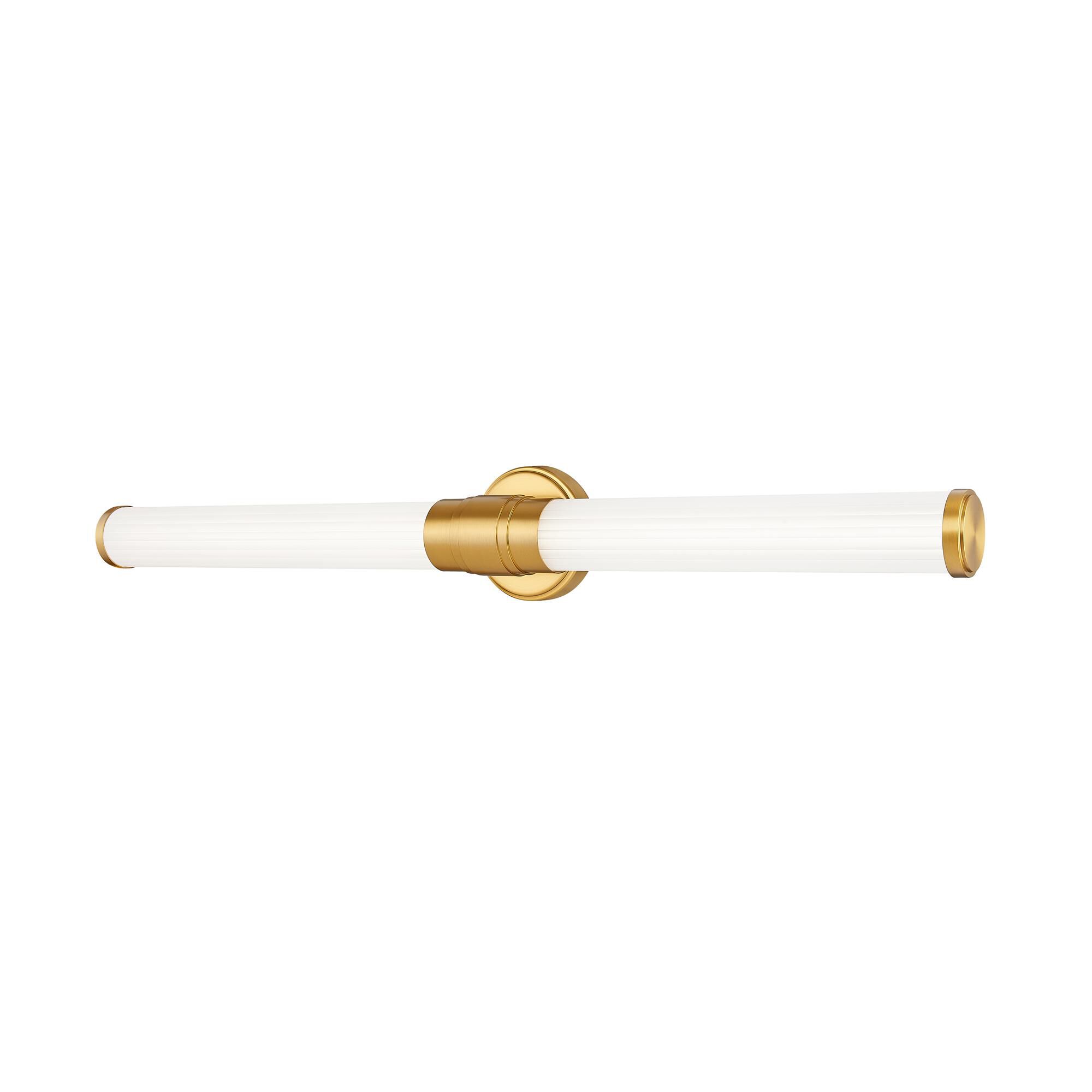 Shown in Modern Gold finish and Opal White glass and Opal White shade
