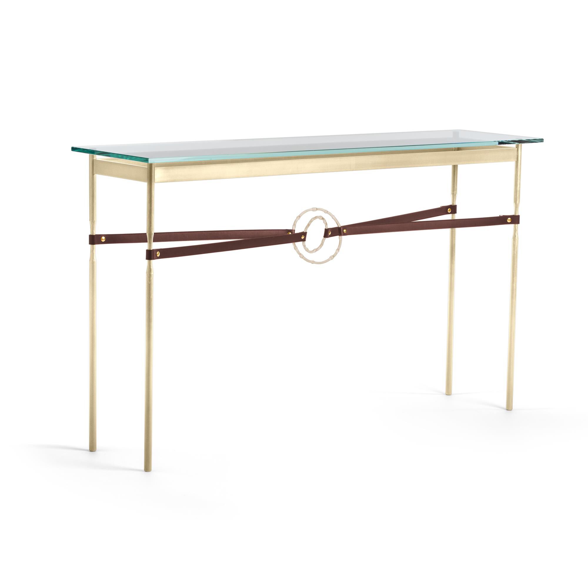 Shown in Modern Brass finish and Soft Gold with Leather British Brown  accent