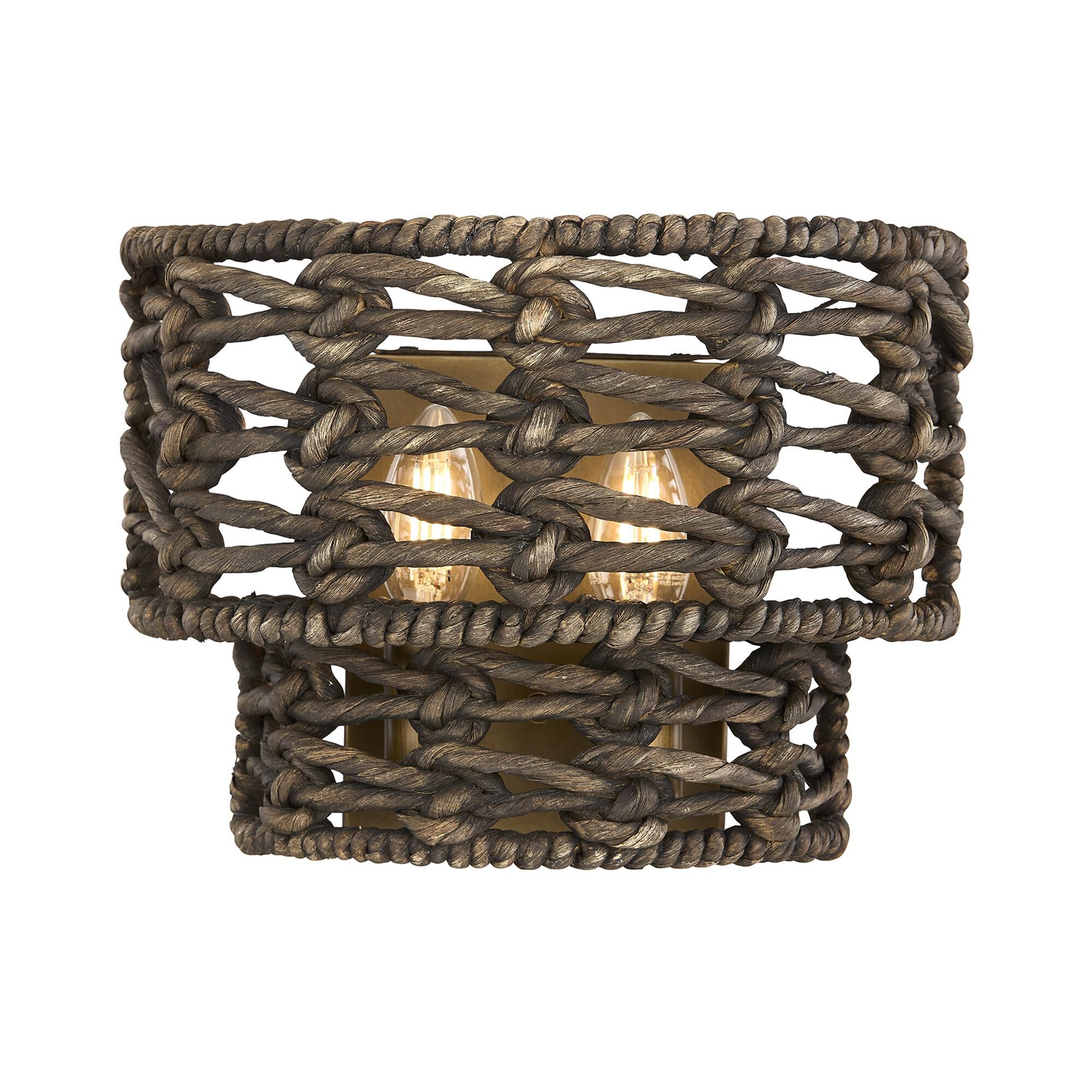Shown in Riviera Brass finish and Dark Water Hyacinth shade