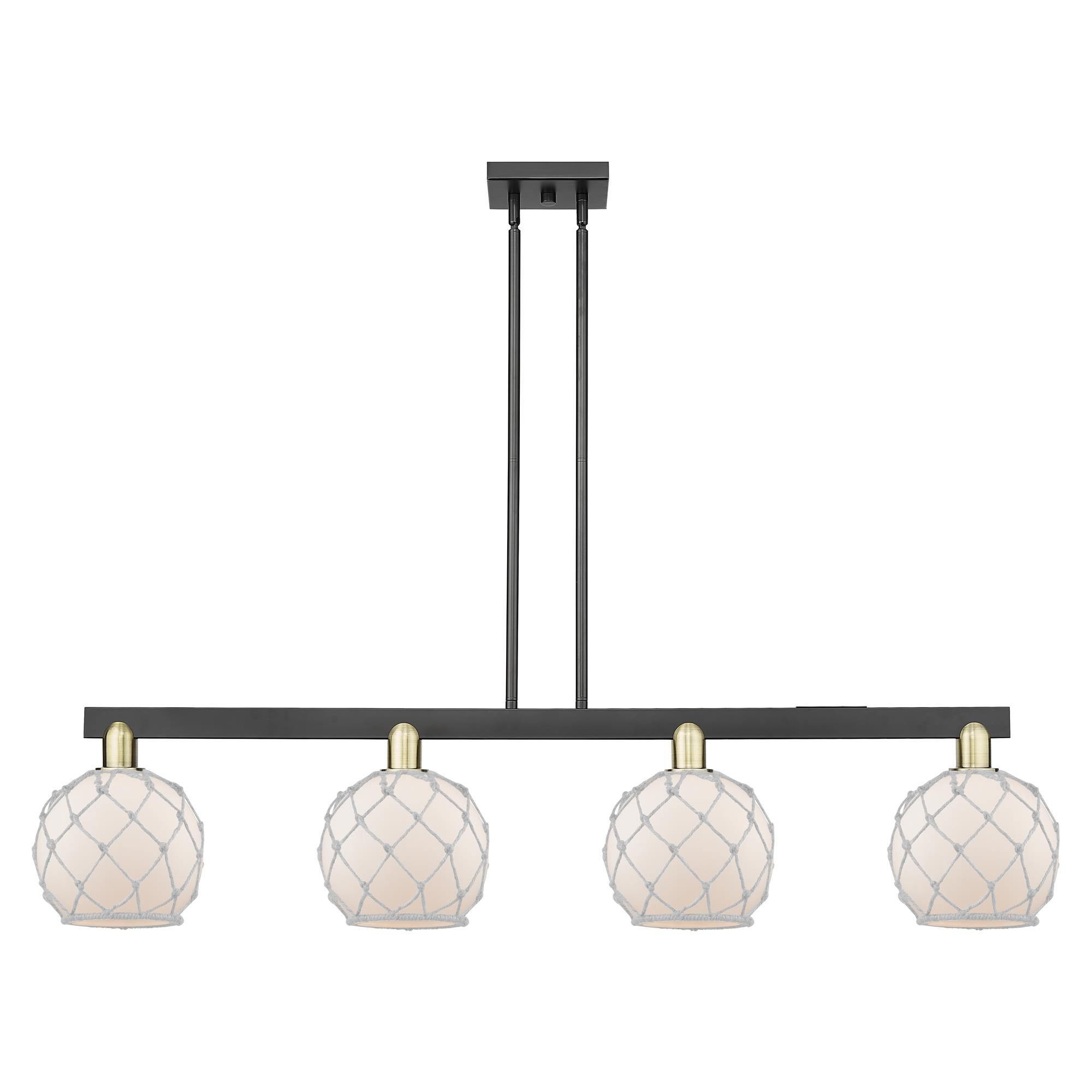 Shown in Black Antique Brass finish and White with White Rope glass