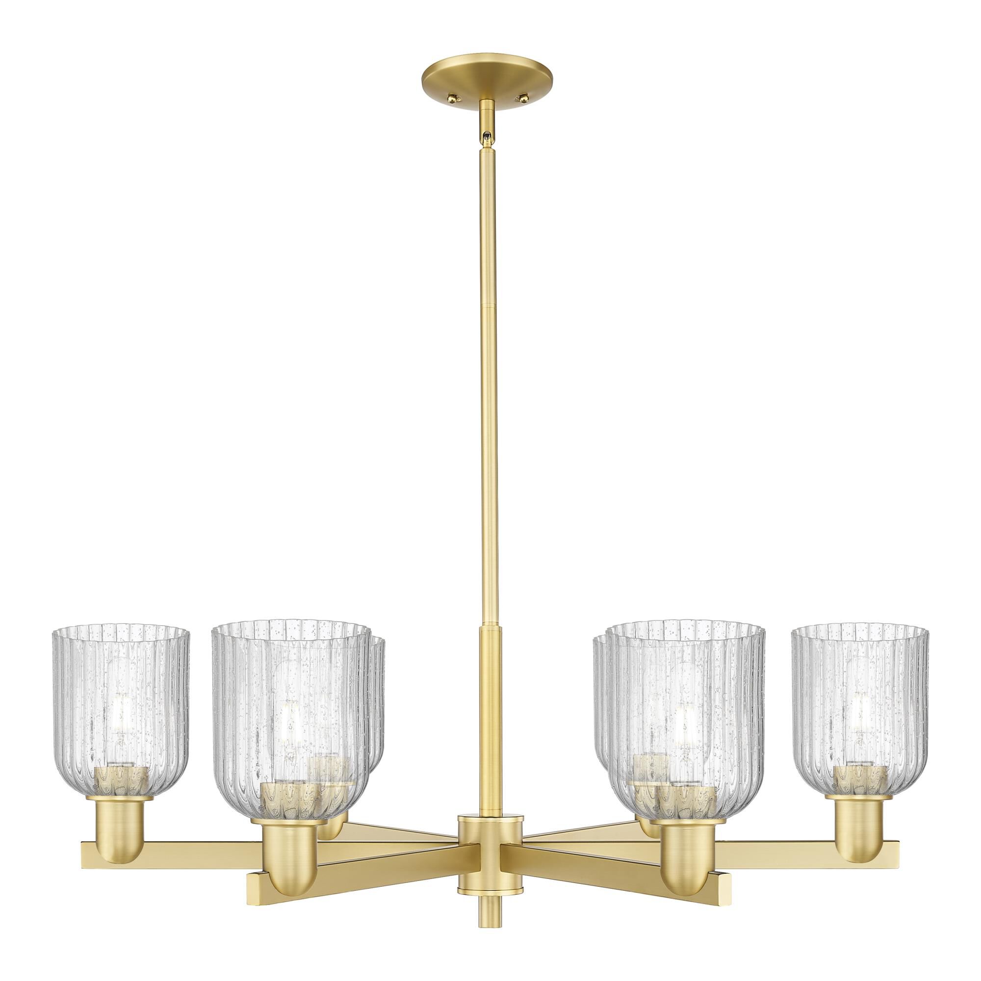 Shown in Satin Gold finish and Seedy glass