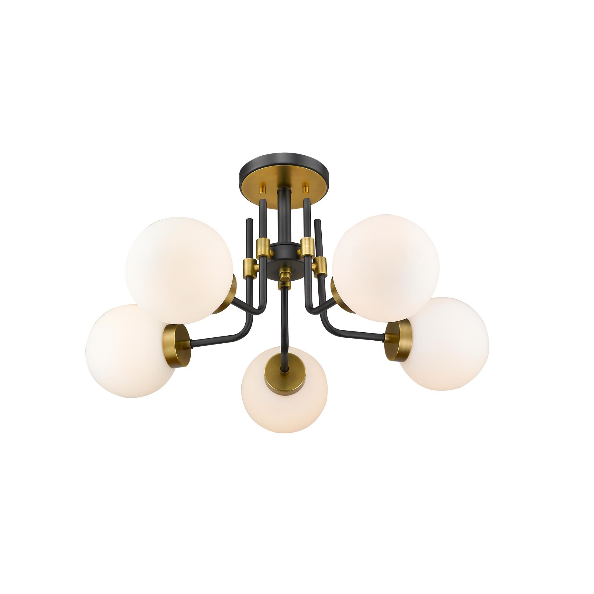 Shown in Matte Black + Olde Brass finish and Glass shade