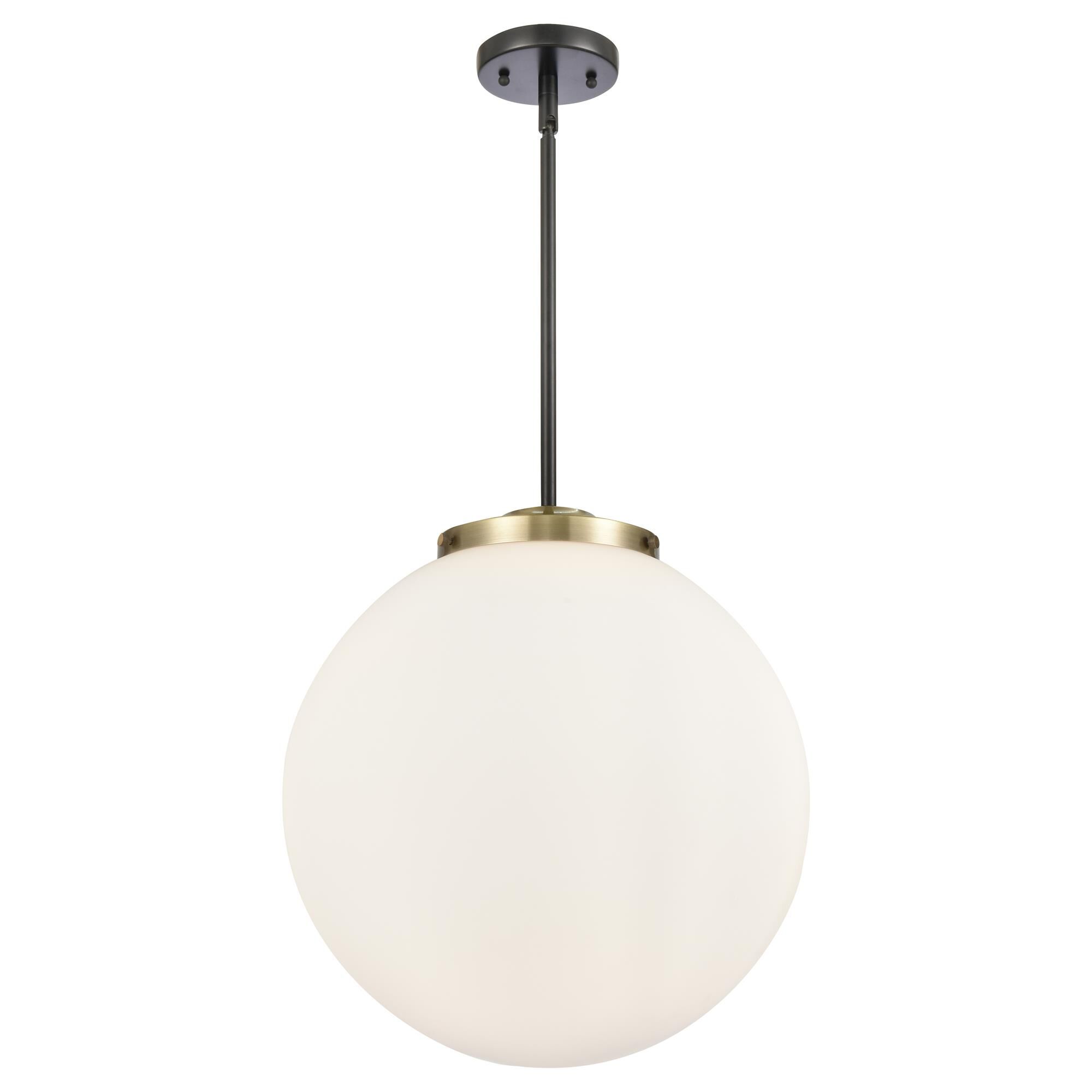 Shown in Black Antique Brass finish and Matte White glass