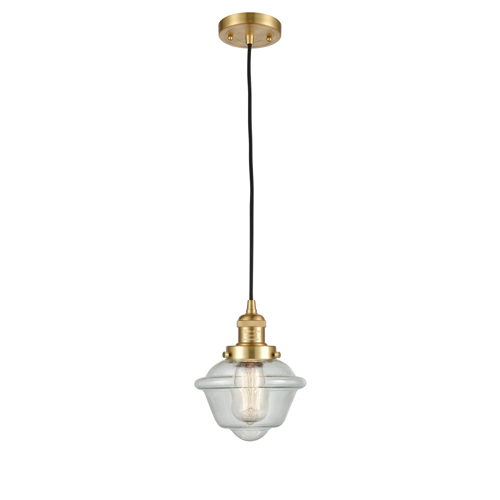 Shown in Satin Gold finish and Seedy glass