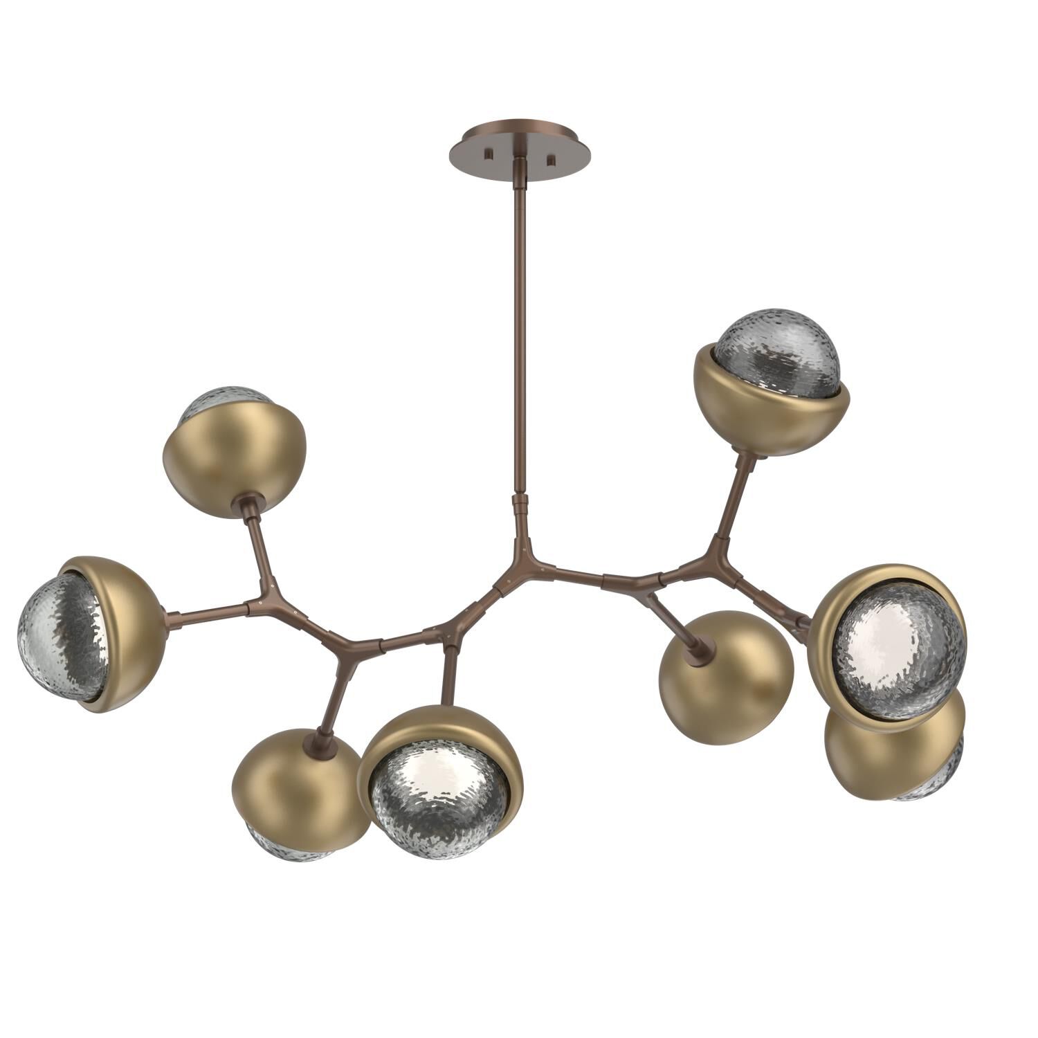 Shown in Burnished Bronze finish and Smoke glass and Gilded Brass accent