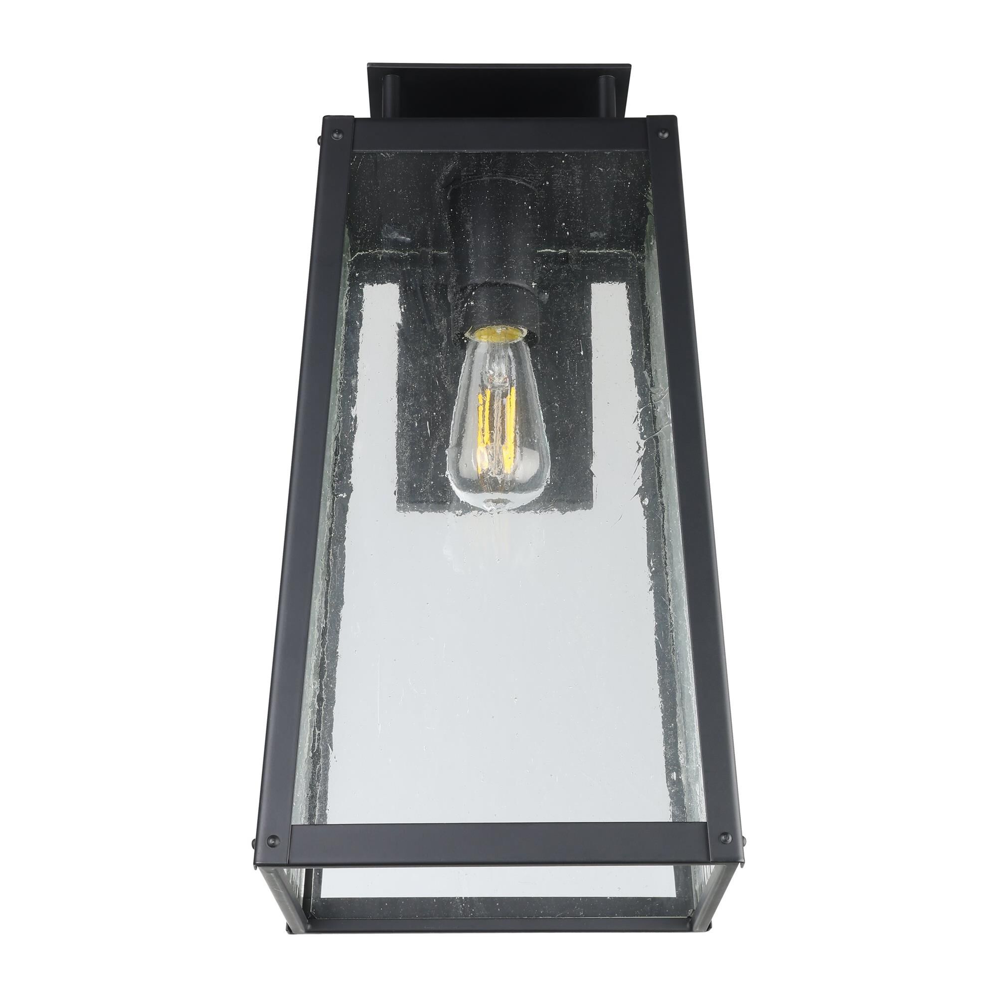 Shown in Matte Black finish and Clear Antique glass