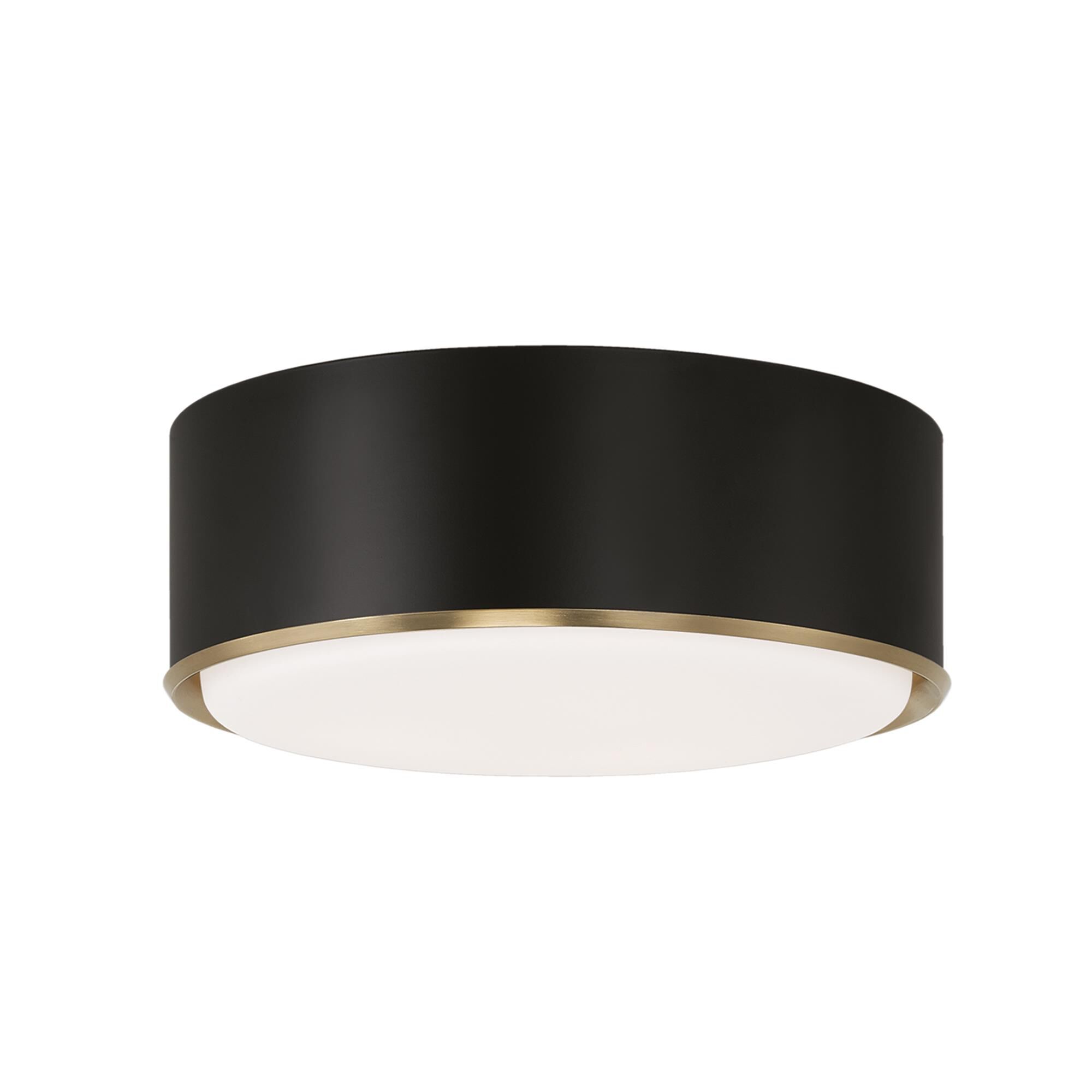 Shown in Matte Brass And Black finish and Soft White glass