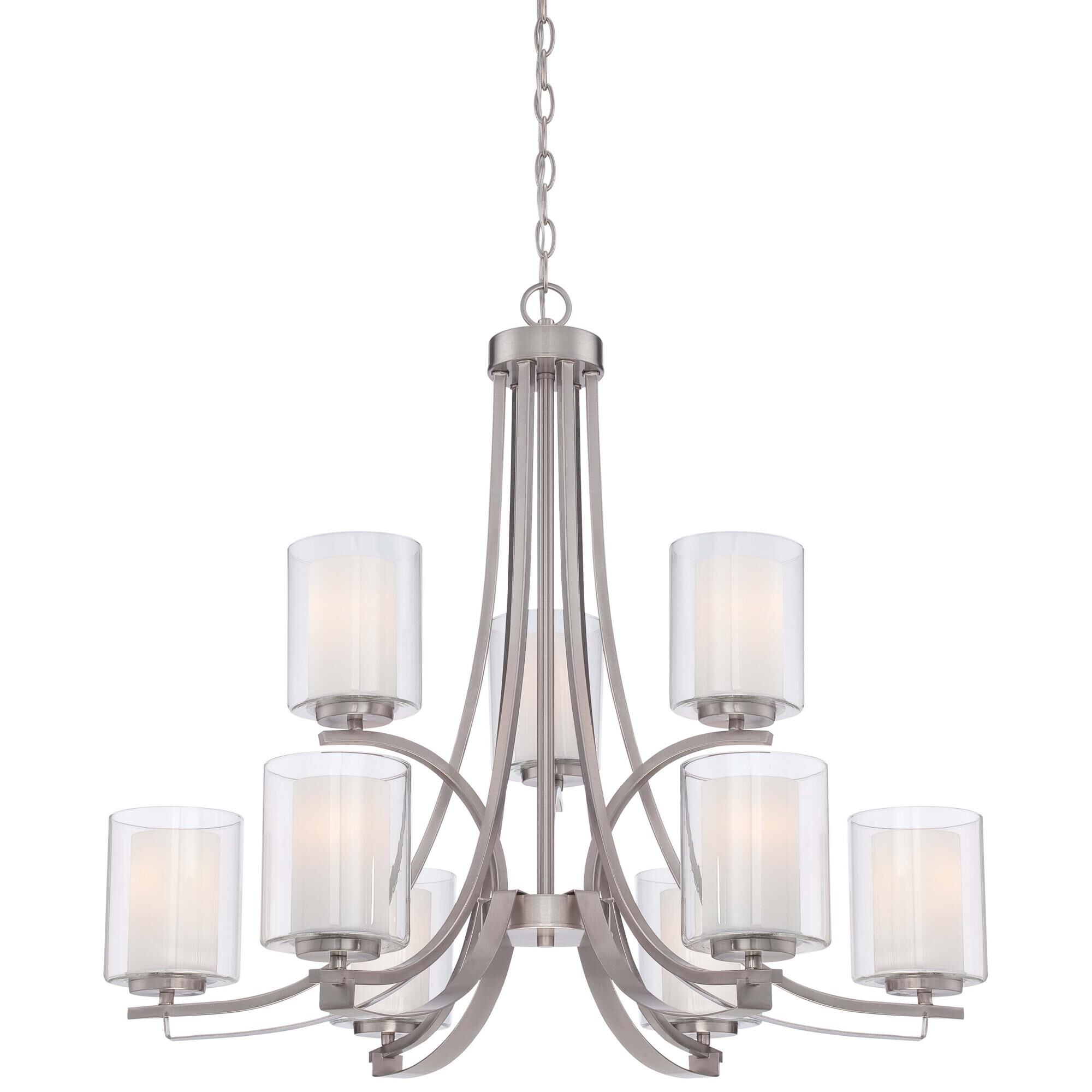 Shown in Brushed Nickel finish and Etched White glass