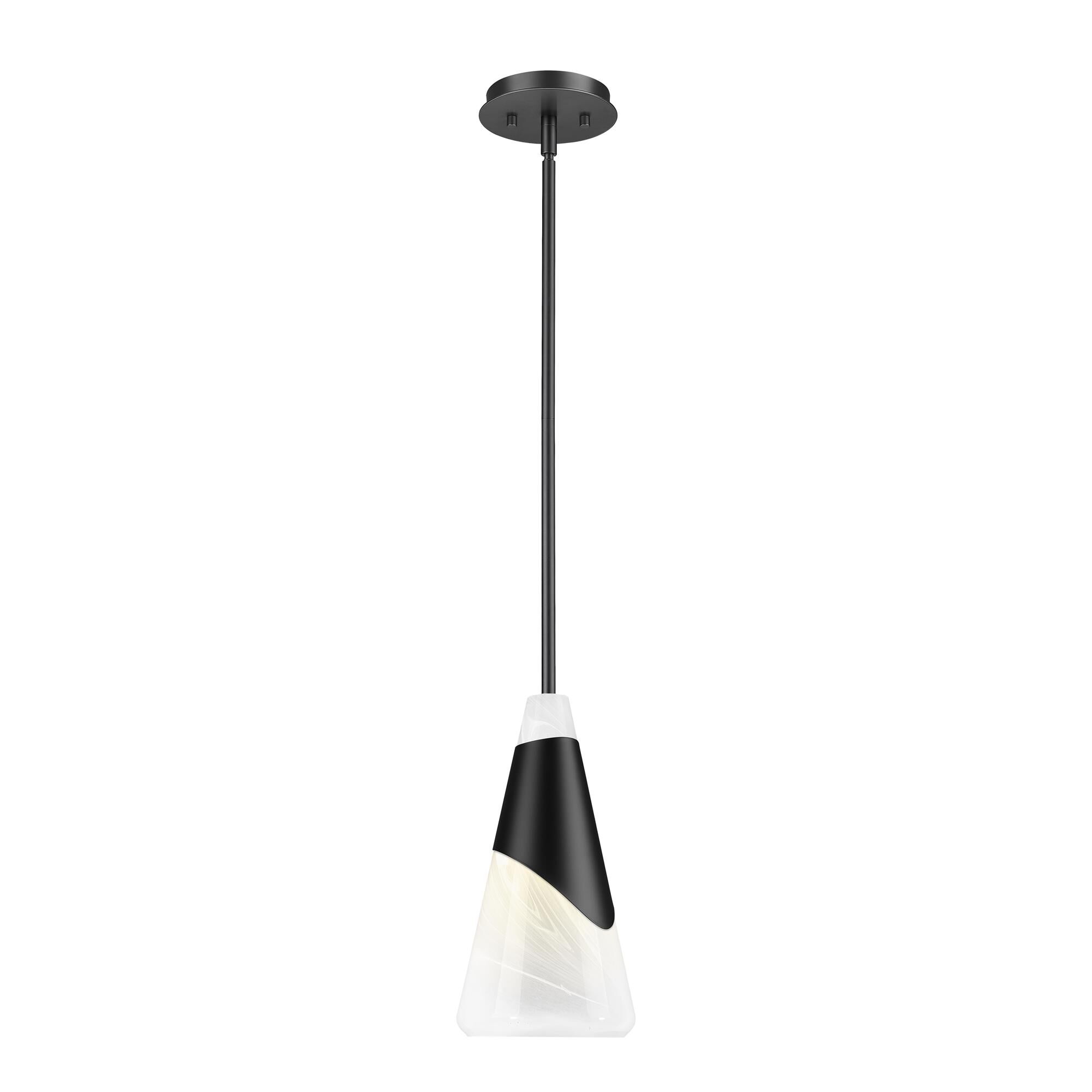 Shown in Matte Black finish and White Swirl glass and White Swirl shade