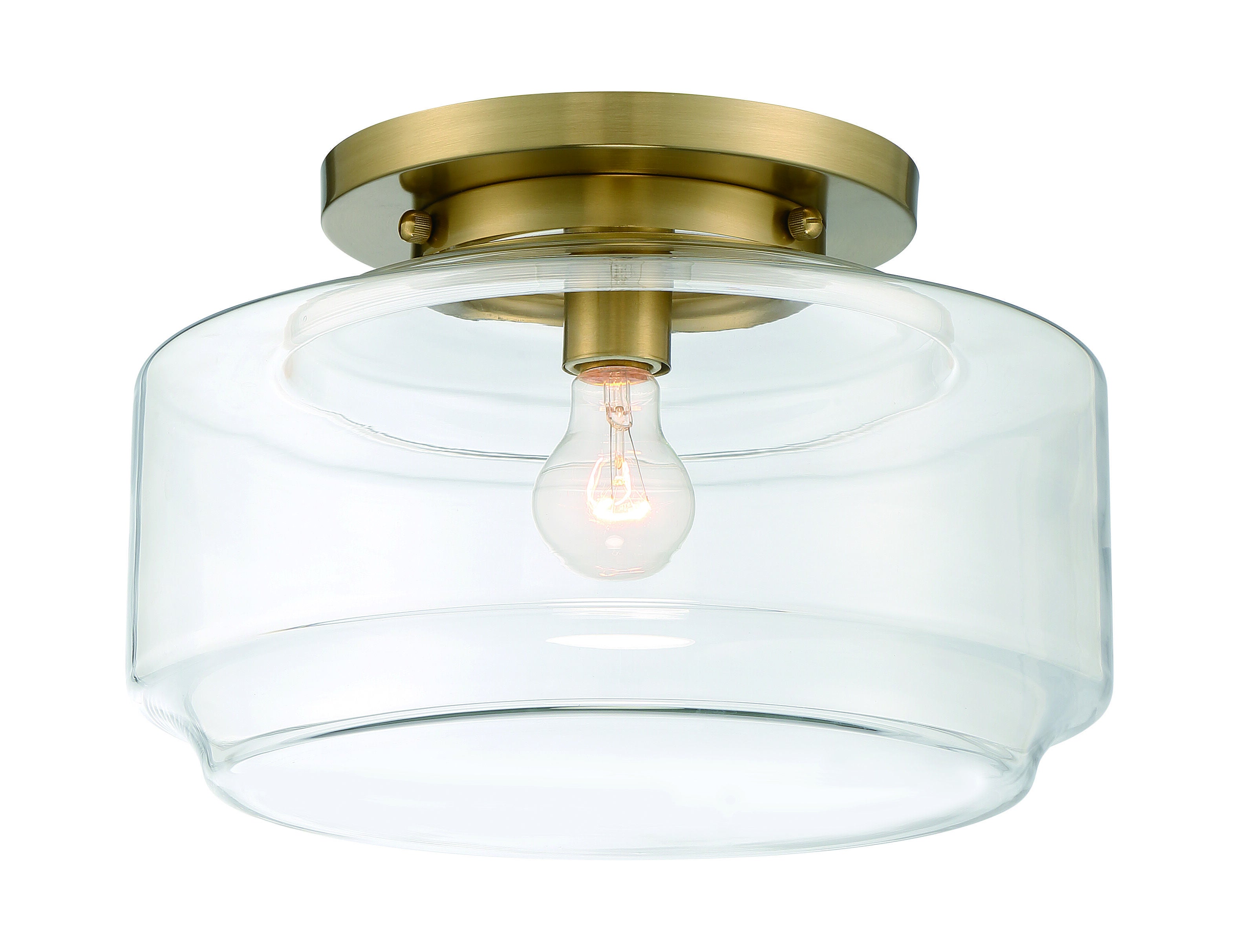 Shown in Satin Brass finish and Clear glass and Glass shade