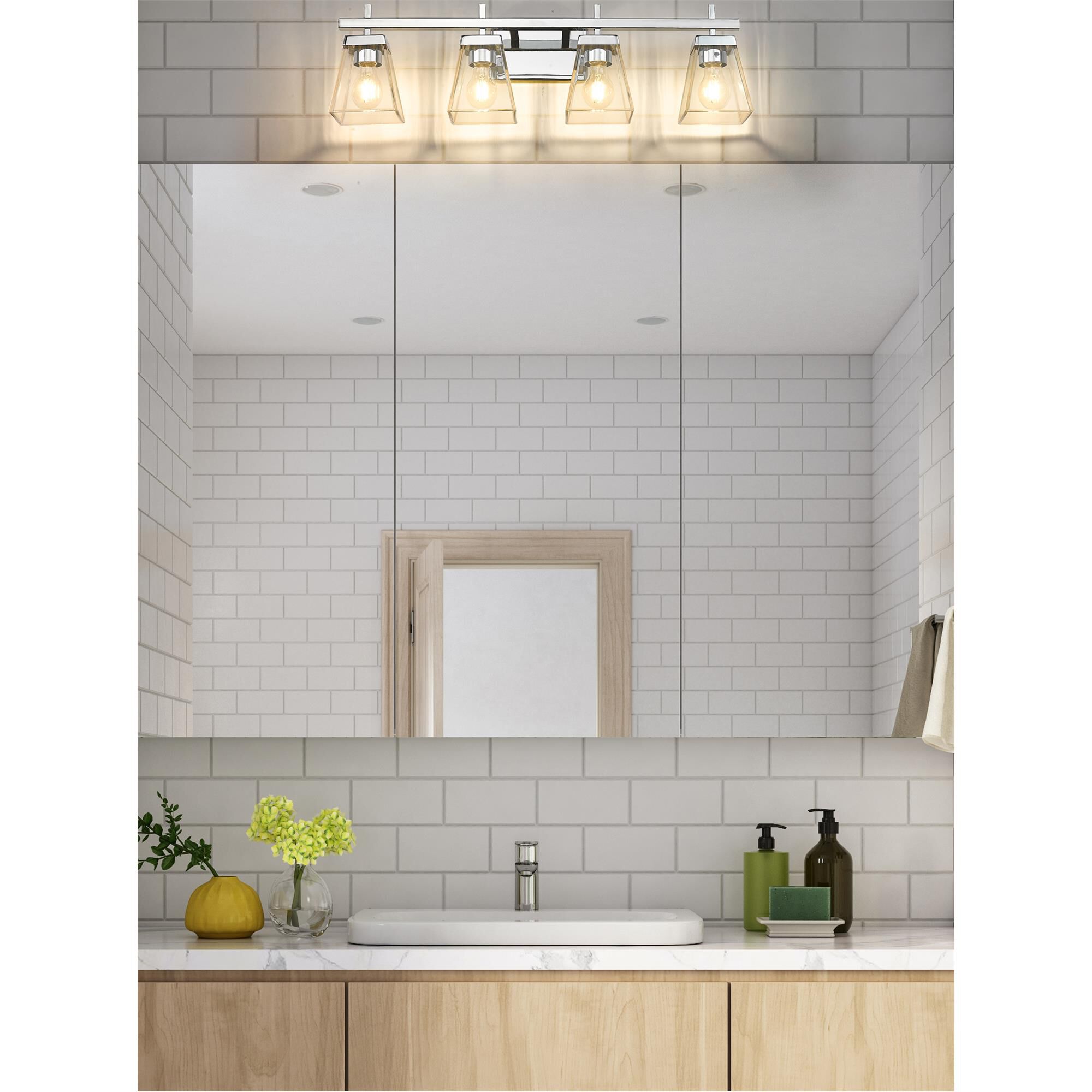 Shown in Chrome finish and Clear glass