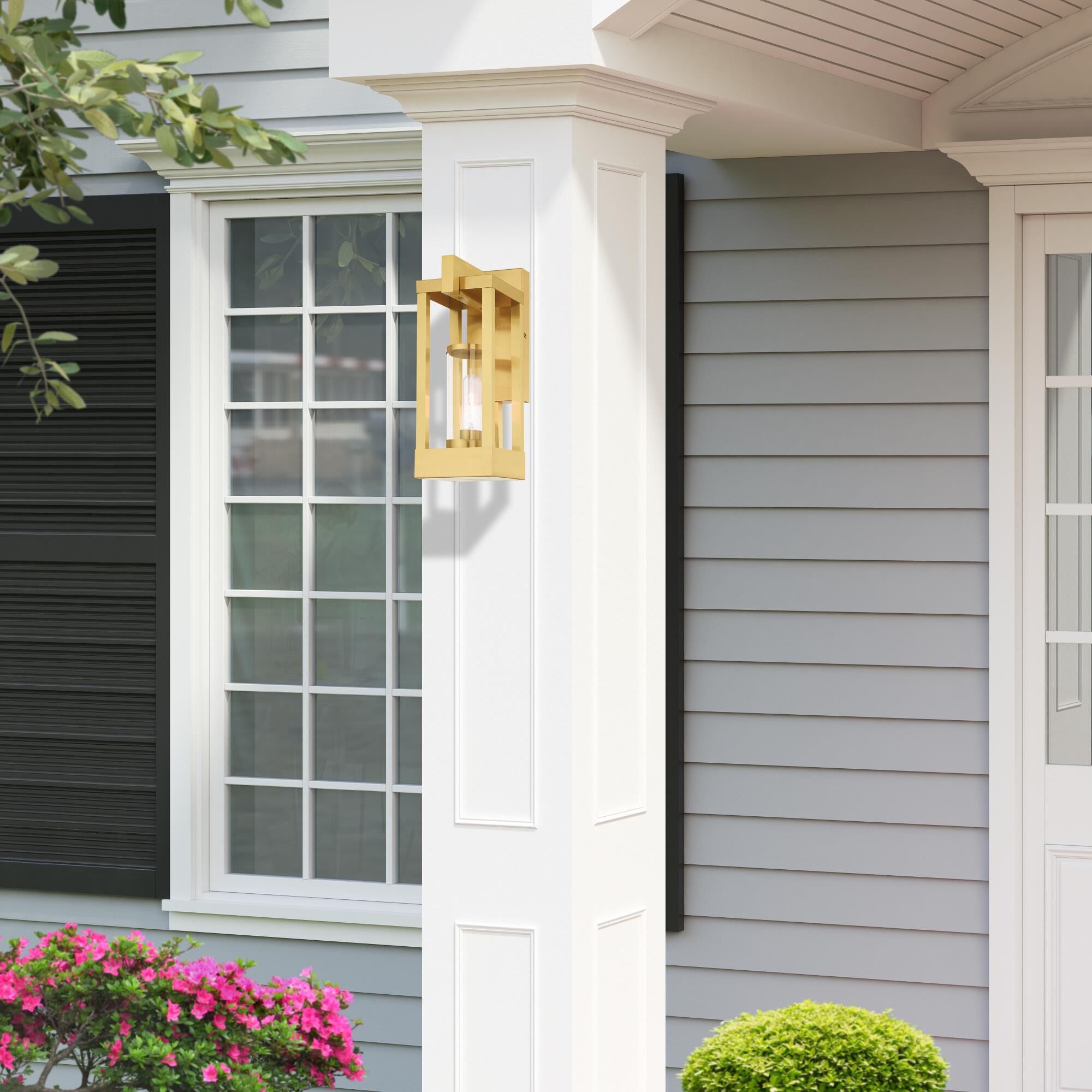 Shown in Satin Brass finish and Cylinder Clear glass