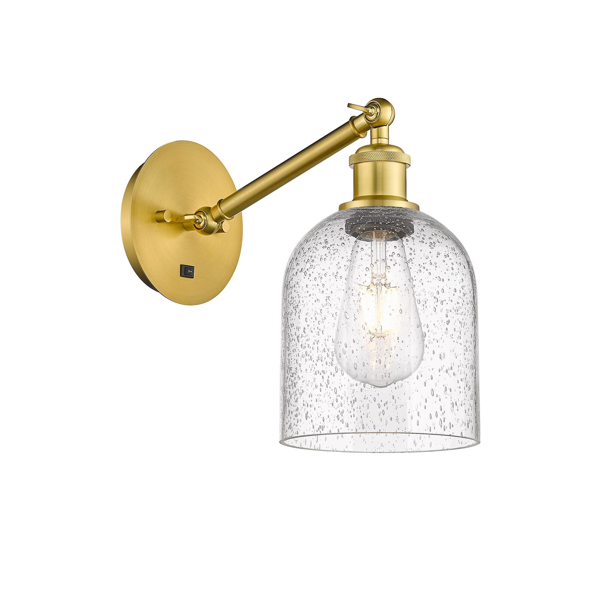 Shown in Satin Gold finish and Seedy glass