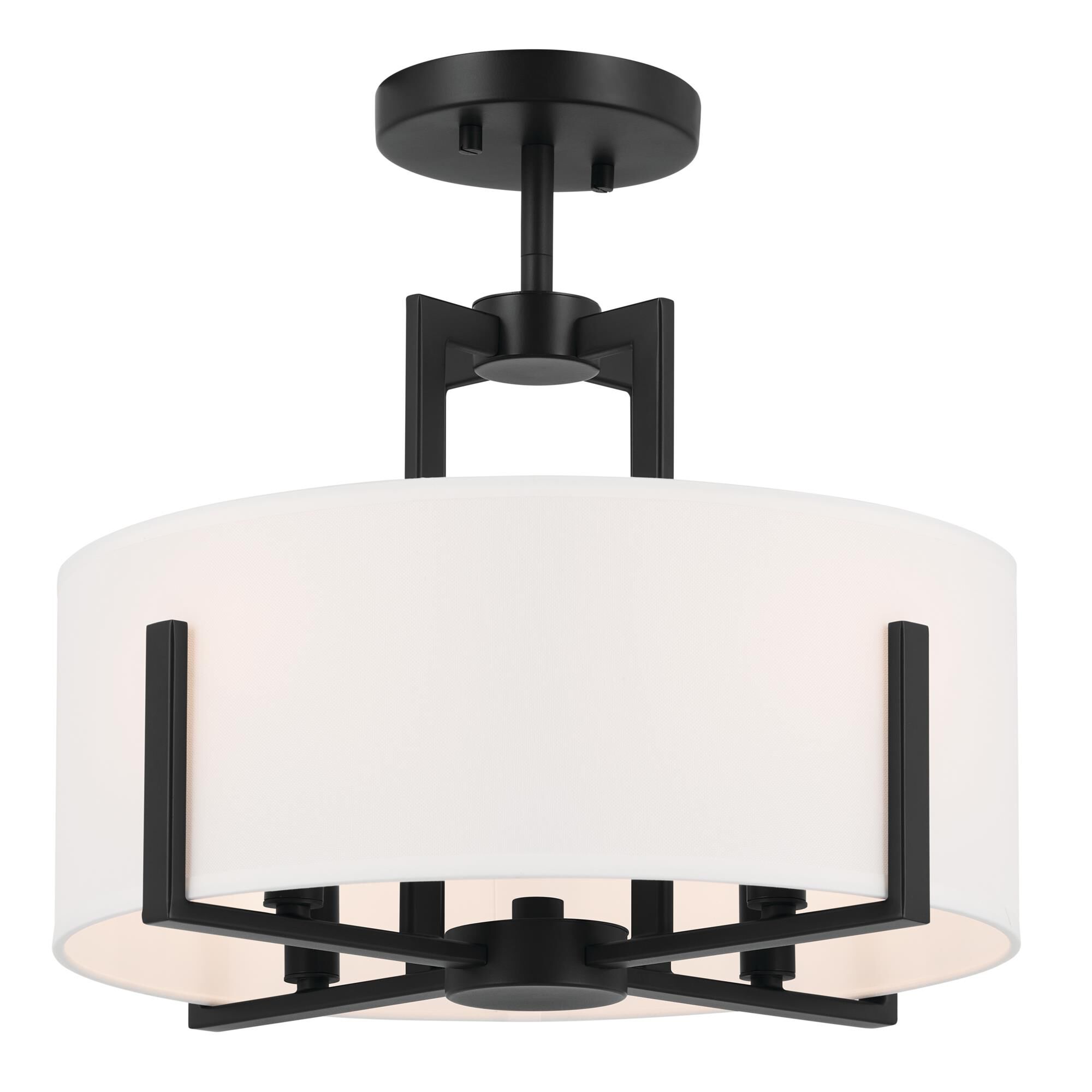 Shown in Black finish and Fabric and Drum Linen shade