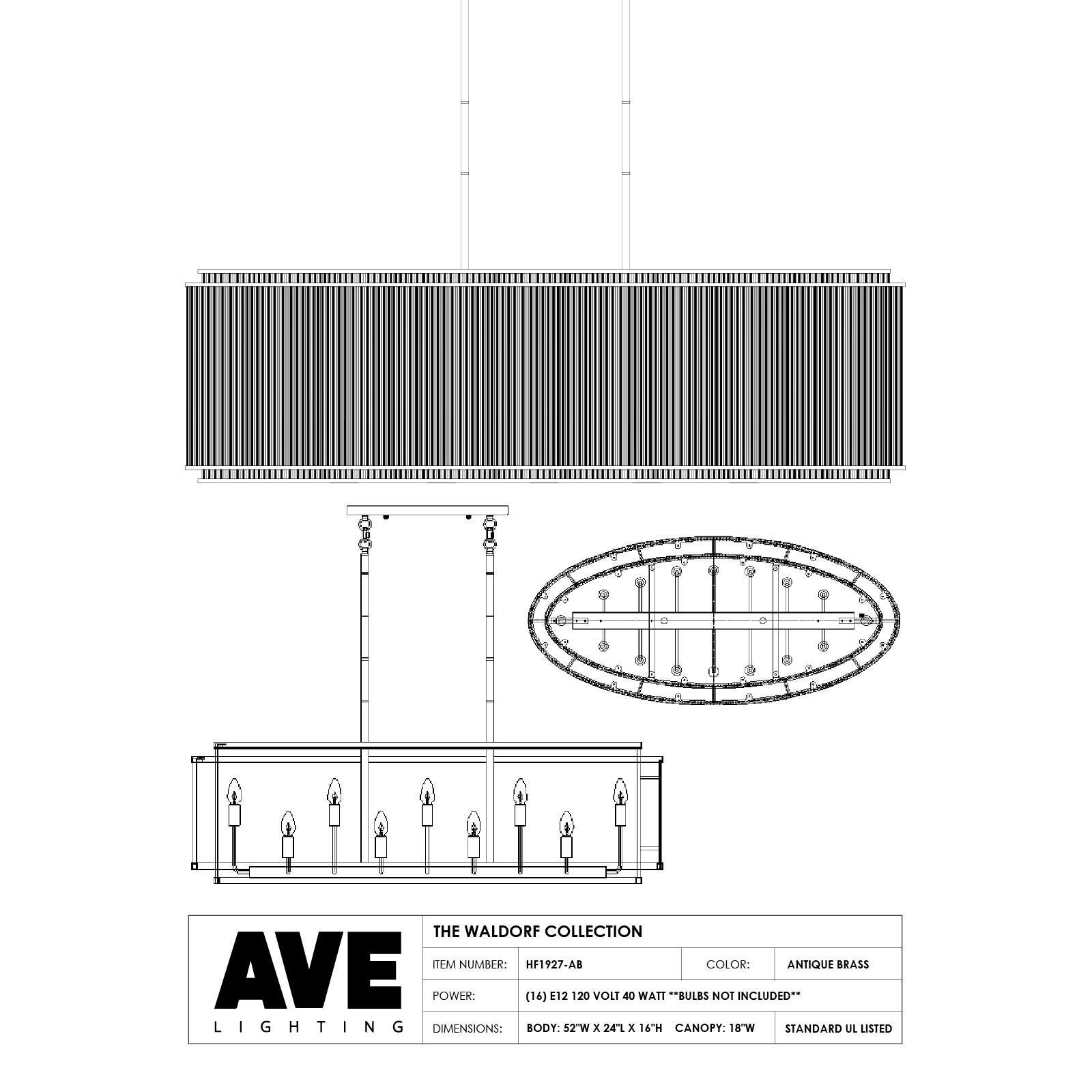 Waldorf 52 Inch 16 Light Linear Suspension Light by Avenue Lighting