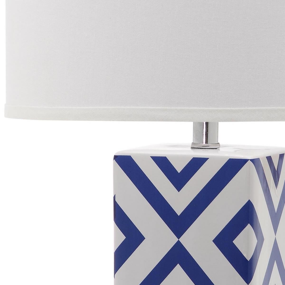 Shown in Navy finish and Off-White Cotton shade and Single Lamp accent