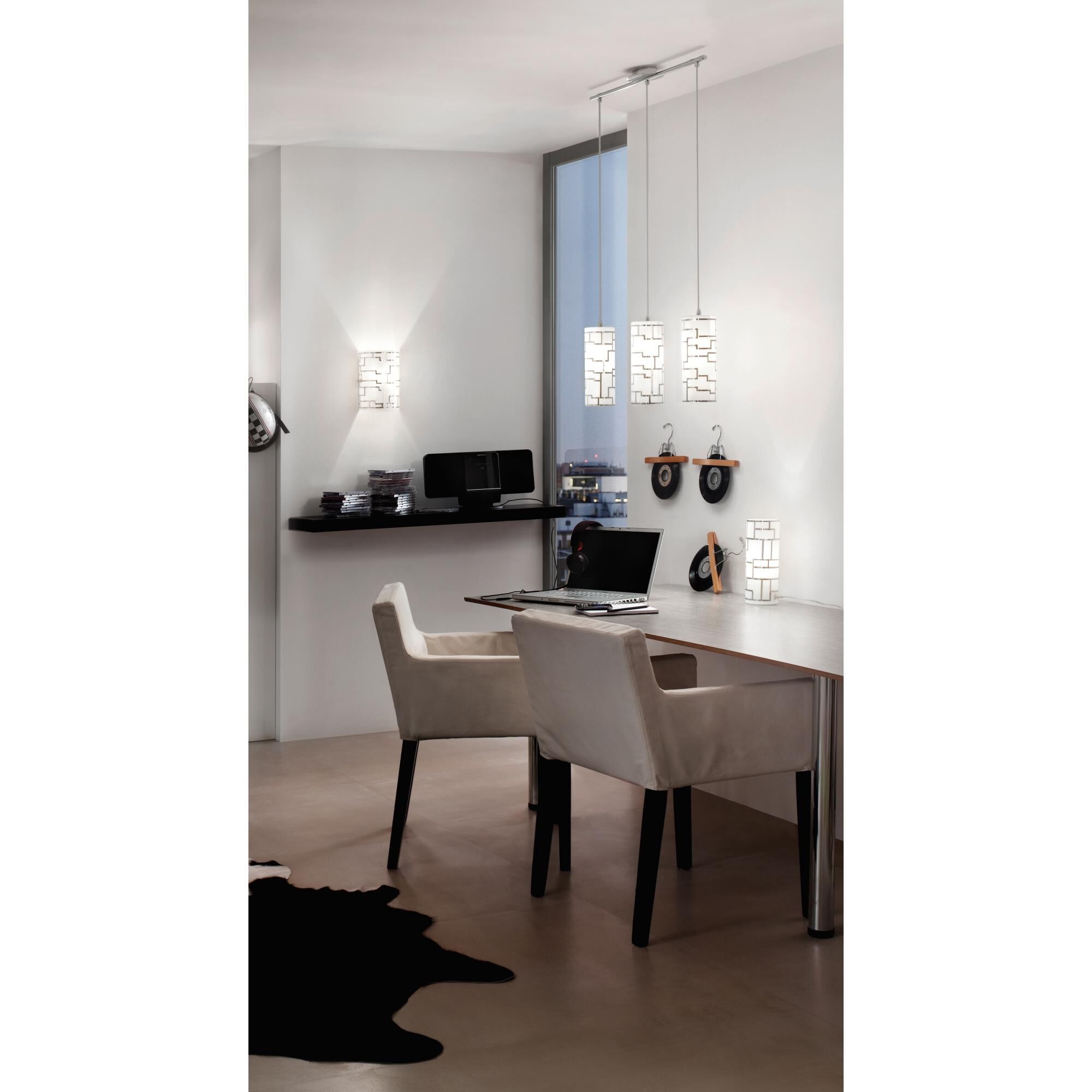 Shown in Chrome finish and White glass