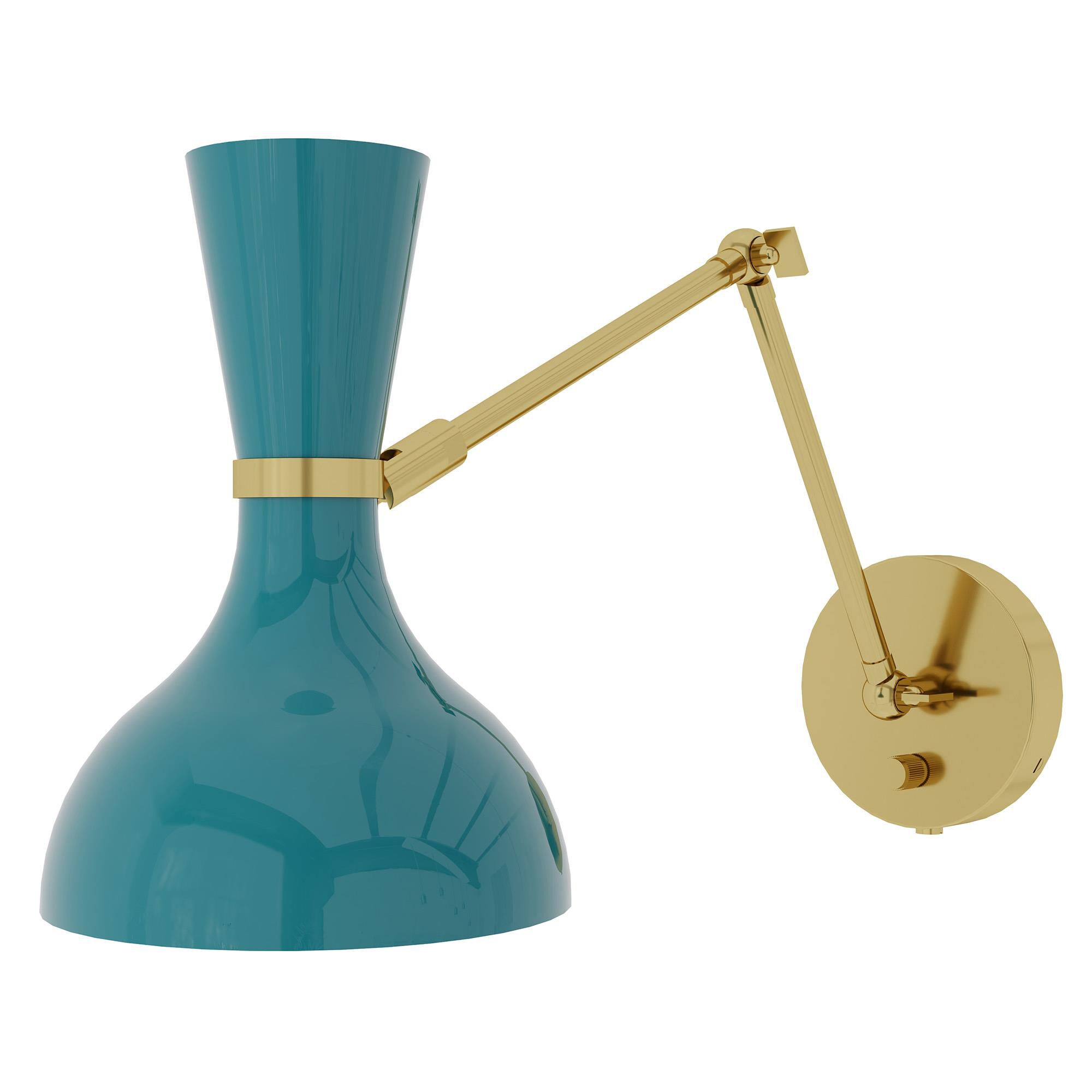 Shown in Modern Brass finish and Peacock shade