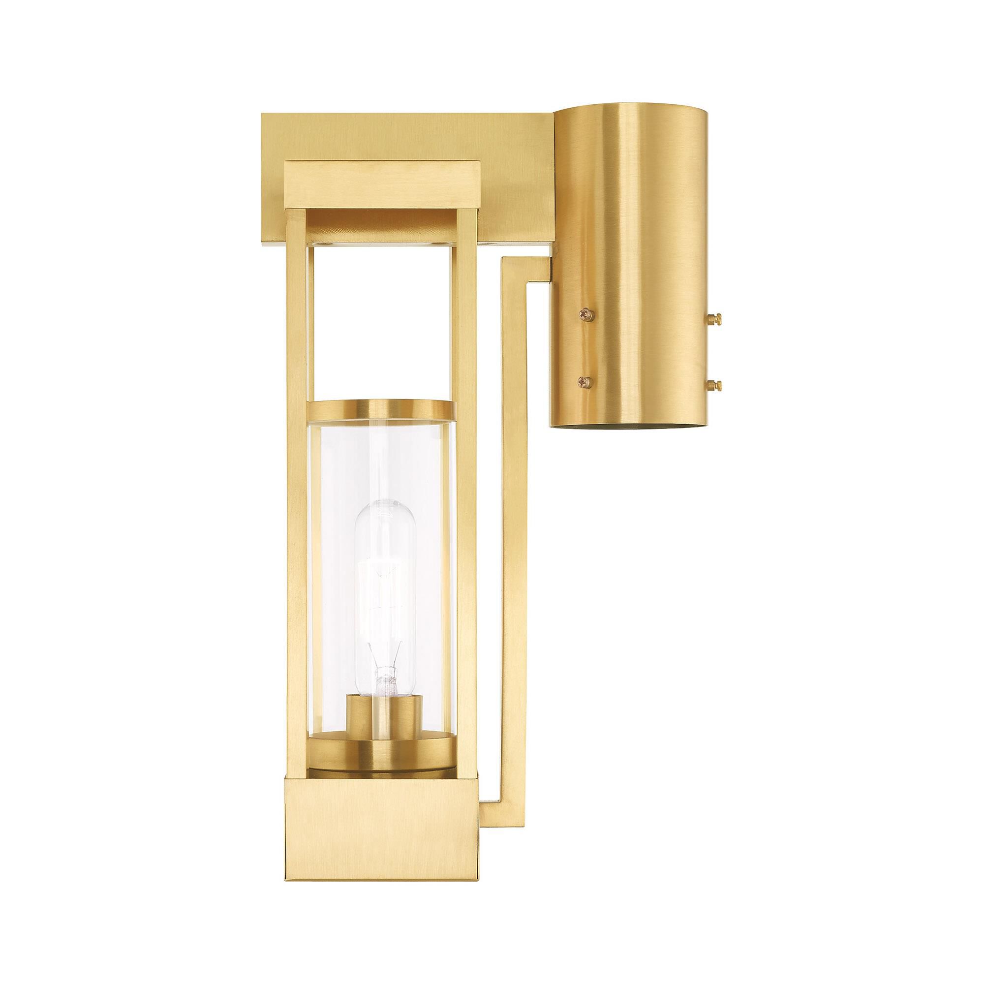 Shown in Satin Brass finish and Cylinder Clear glass