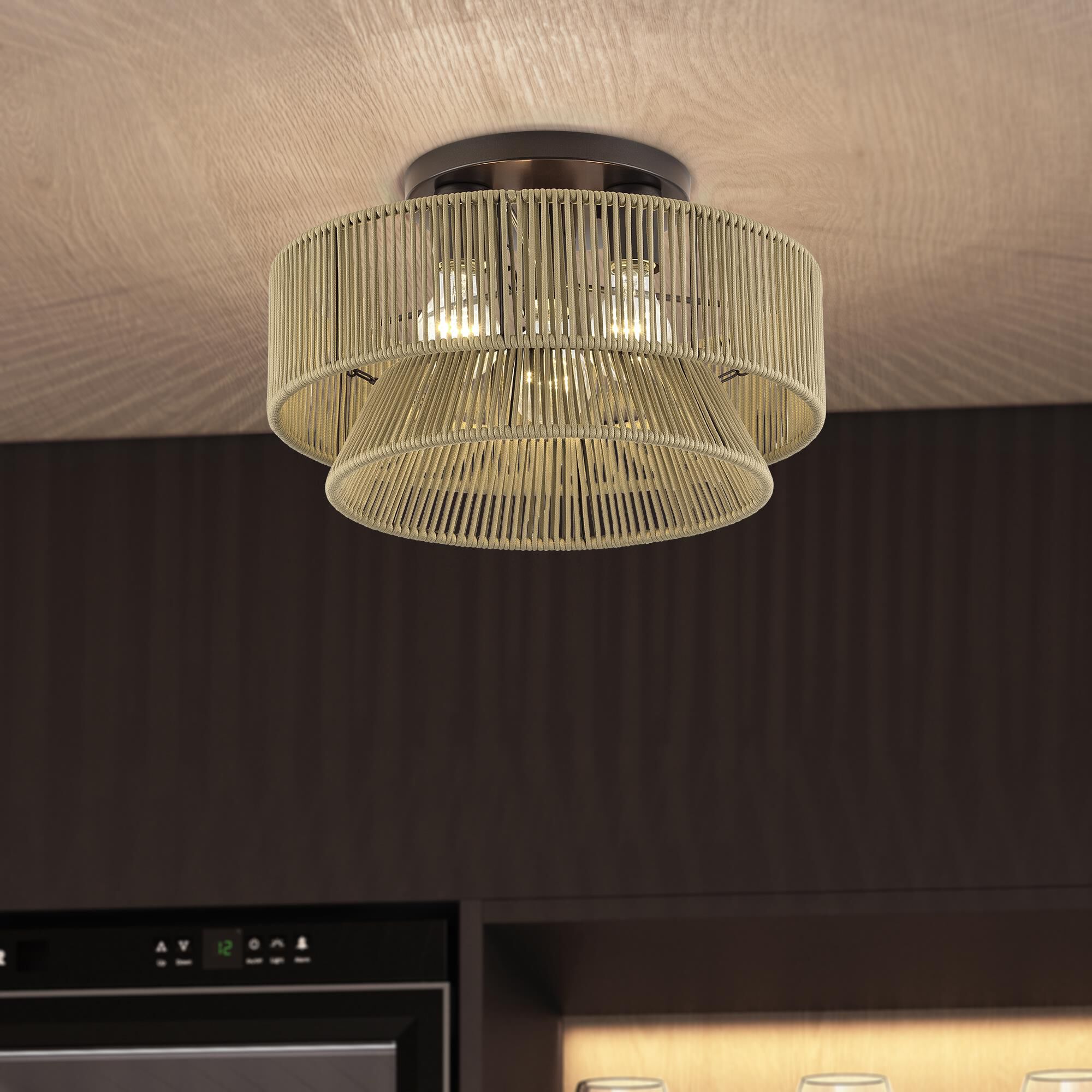 Shown in English Bronze finish and Hand-Woven Venetian Gold Color Polyester Rope shade