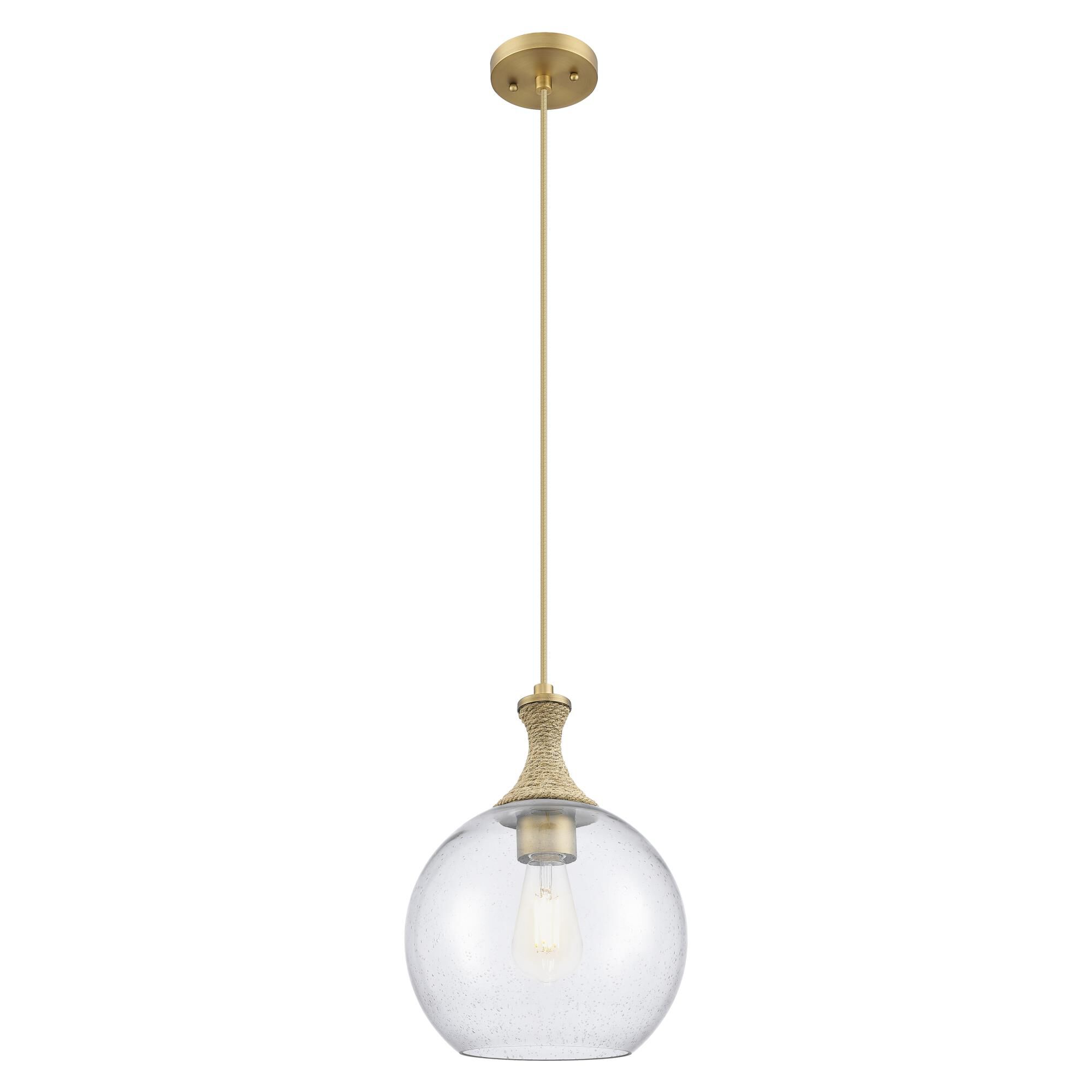 Shown in Brushed Brass finish and Seedy glass