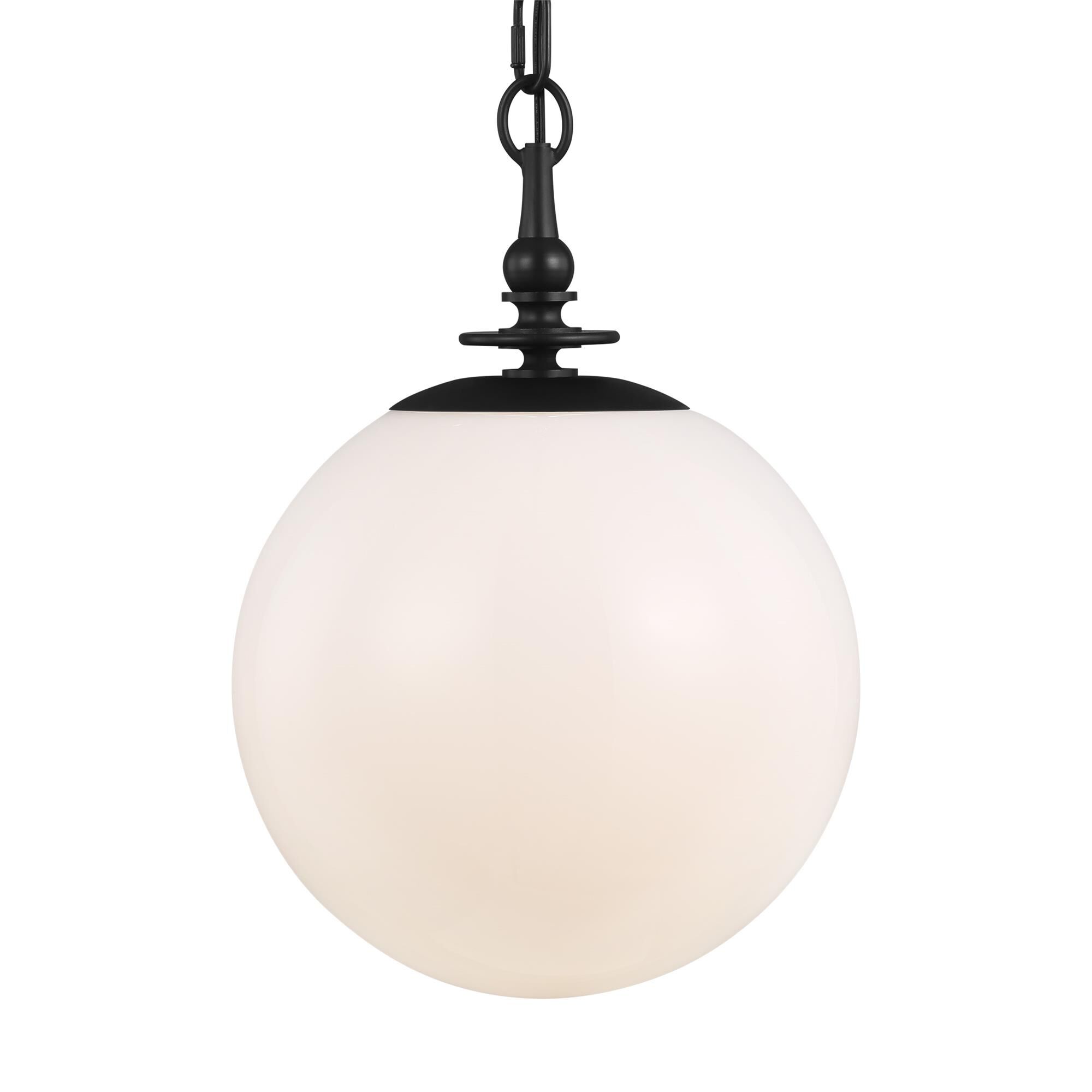 Shown in Aged Iron finish and Milk White glass