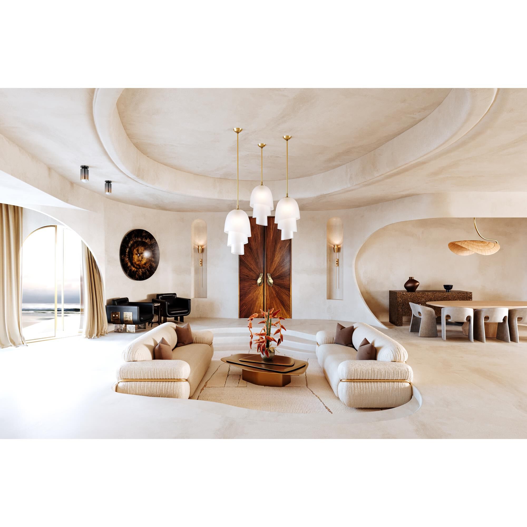 Shown in Gradient Brass finish and Clear Etched glass