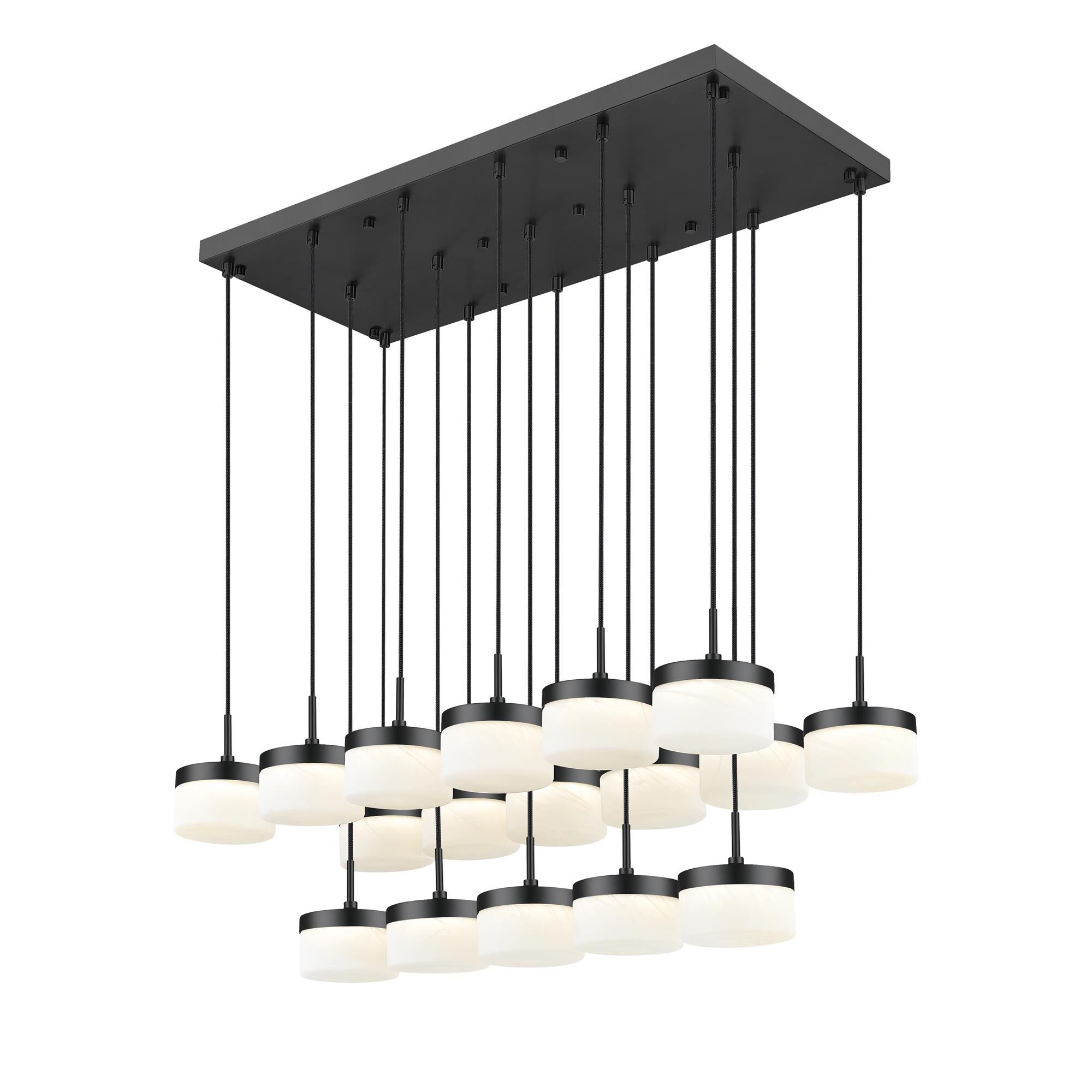 Shown in Matte Black finish and Feathered White glass