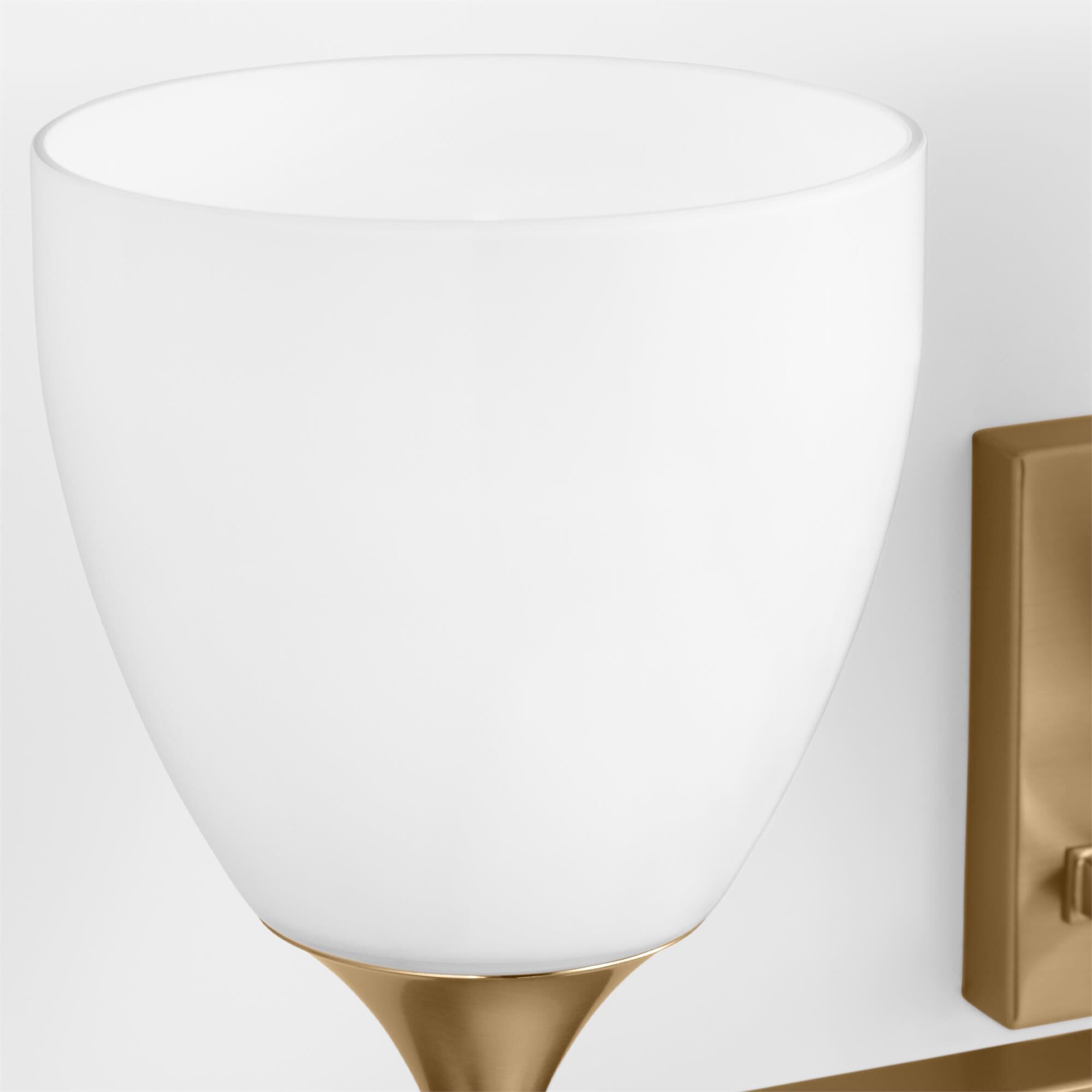 Shown in Satin Brass finish and Milk glass