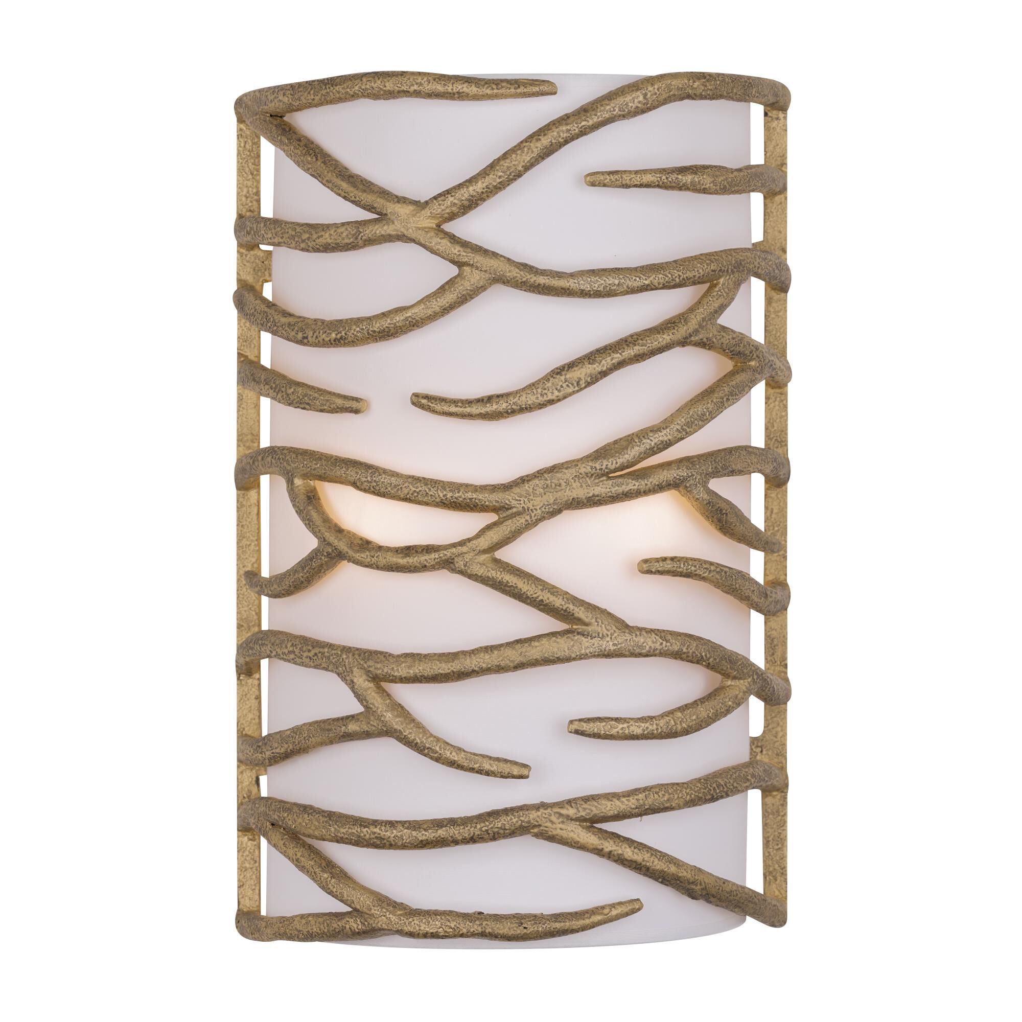 Shown in Textured Ashen Gold finish and Fabric Shade glass