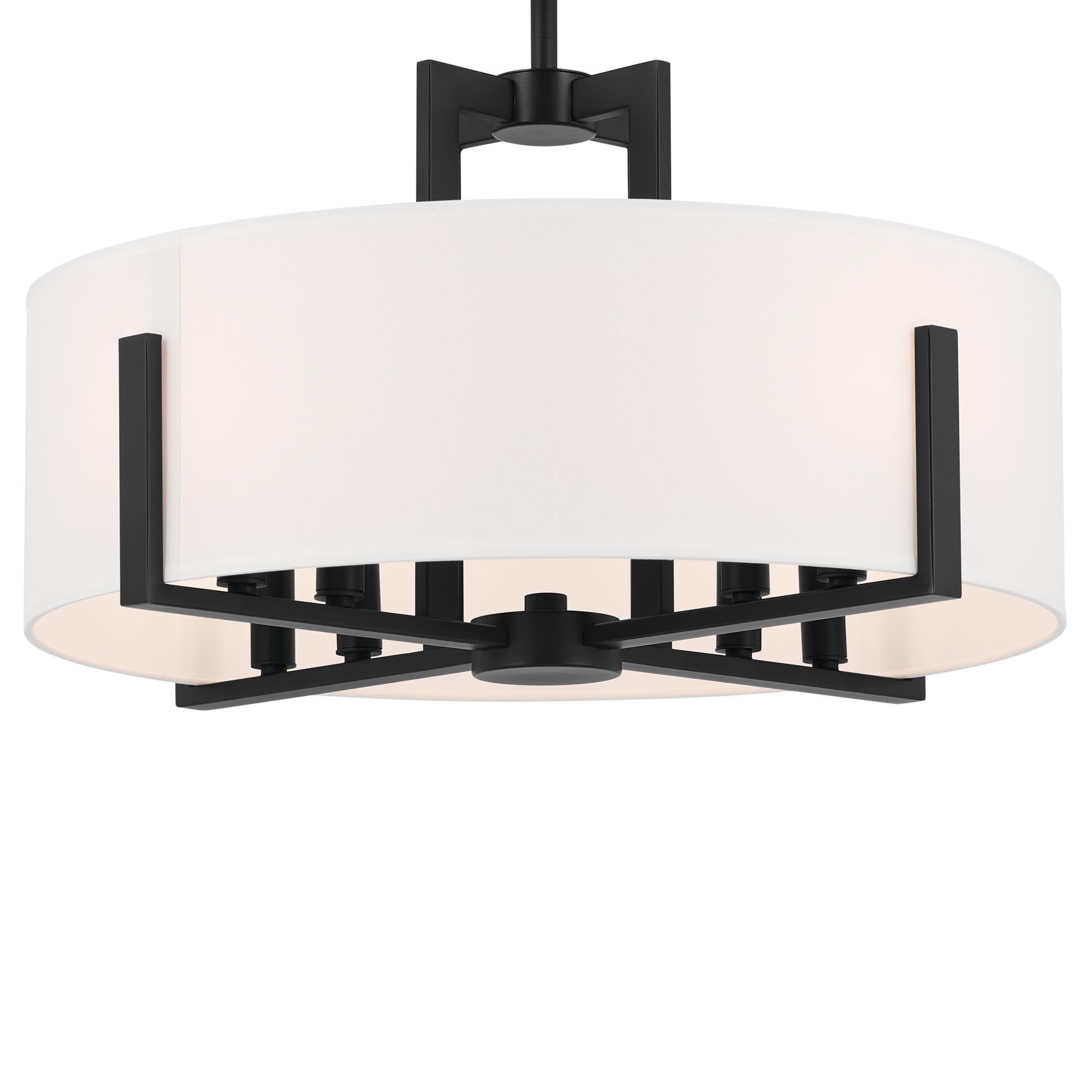Shown in Black finish and Fabric and Drum Linen shade