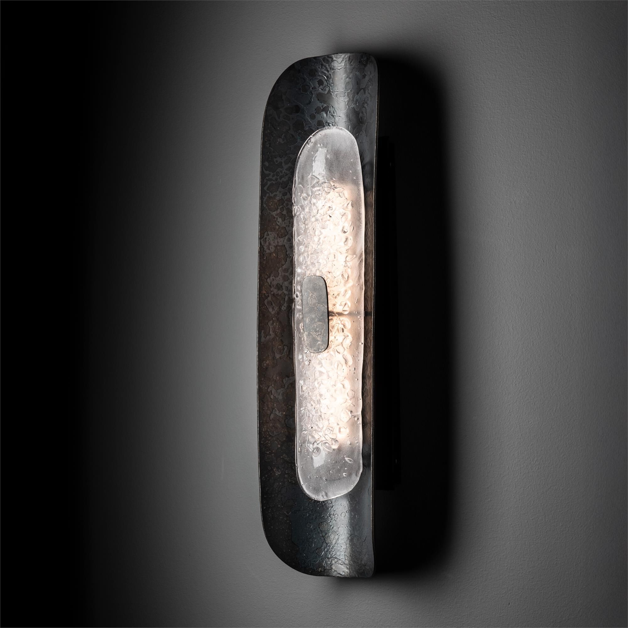 Shown in Black finish and Frosted glass and Clear Steel accent