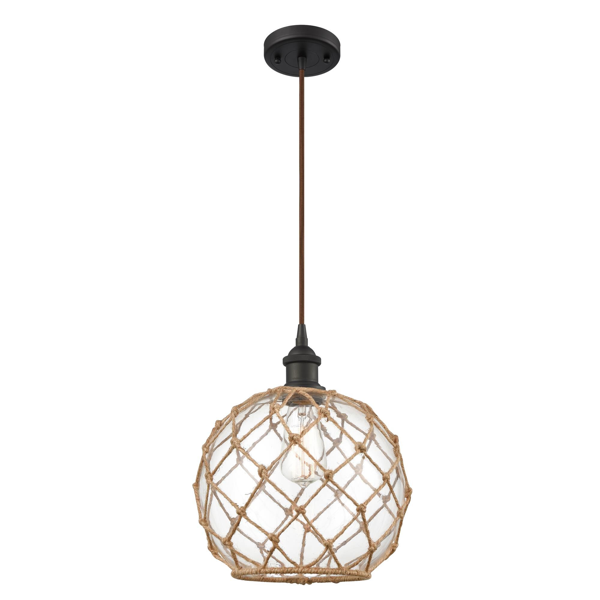 Shown in Oil Rubbed Bronze finish and Clear With Black Rope glass