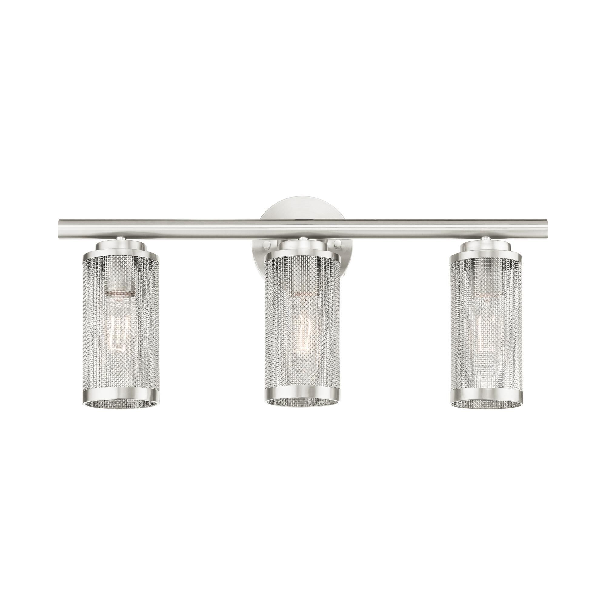 Shown in Brushed Nickel finish and Brushed Nickel Stainless Steel Mesh Shade glass and Brushed Nickel Stainless Steel Mesh shade