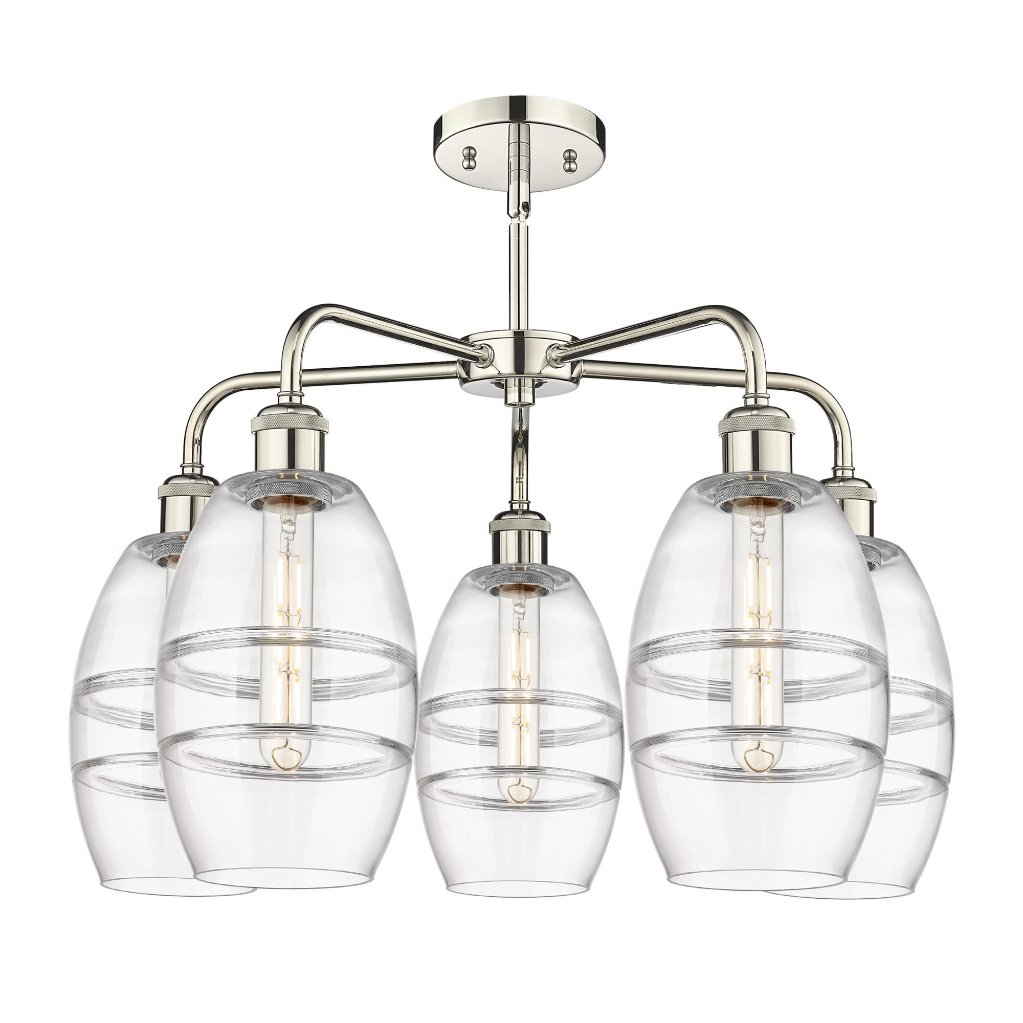 Shown in Polished Nickel finish and Clear glass