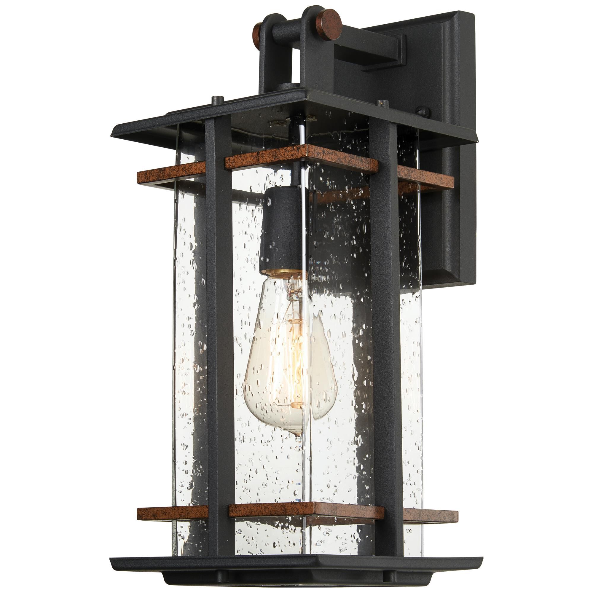 Shown in Black W/Antique Copper Accents finish and Clear Seeded glass