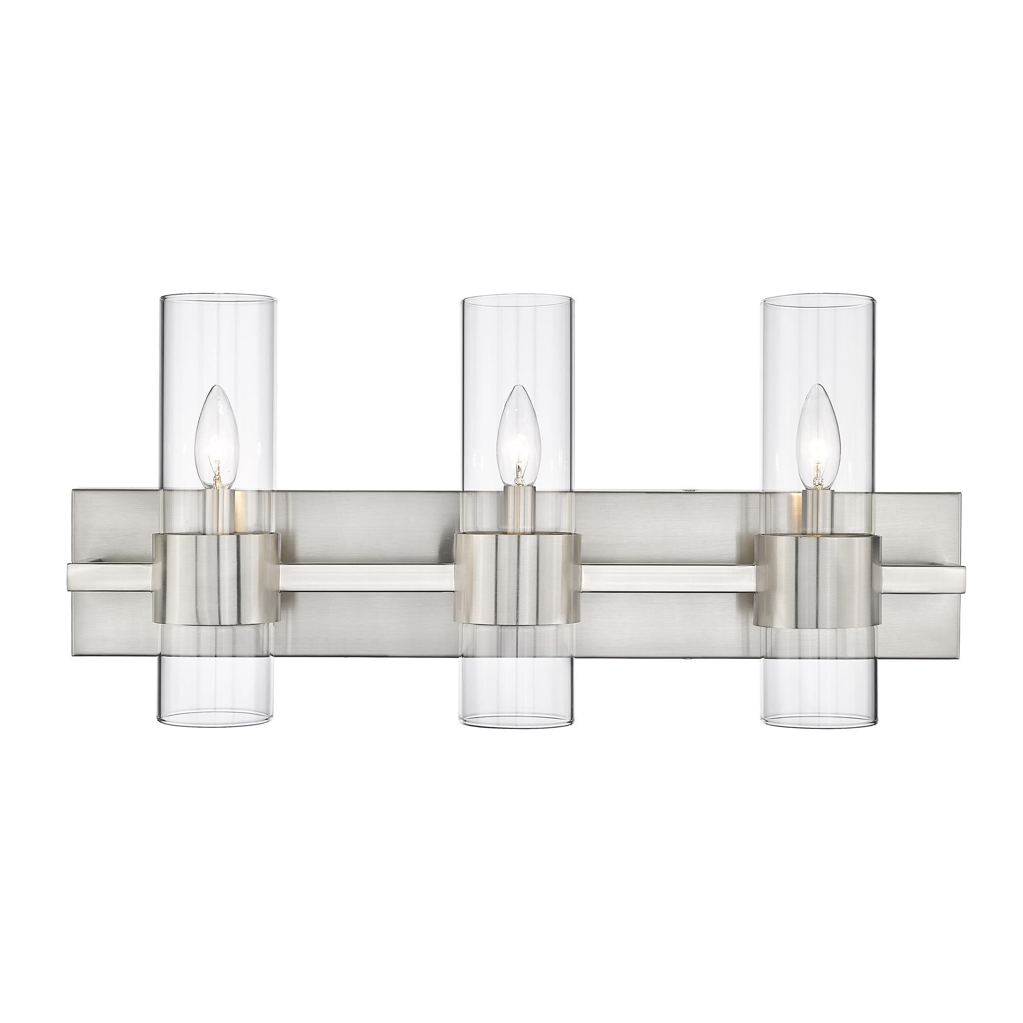 Shown in Brushed Nickel finish and Clear glass