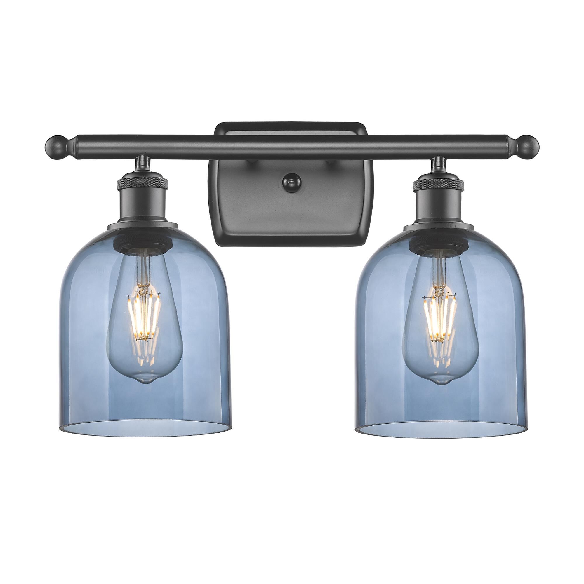 Shown in Oil Rubbed Bronze finish and Princess Blue glass