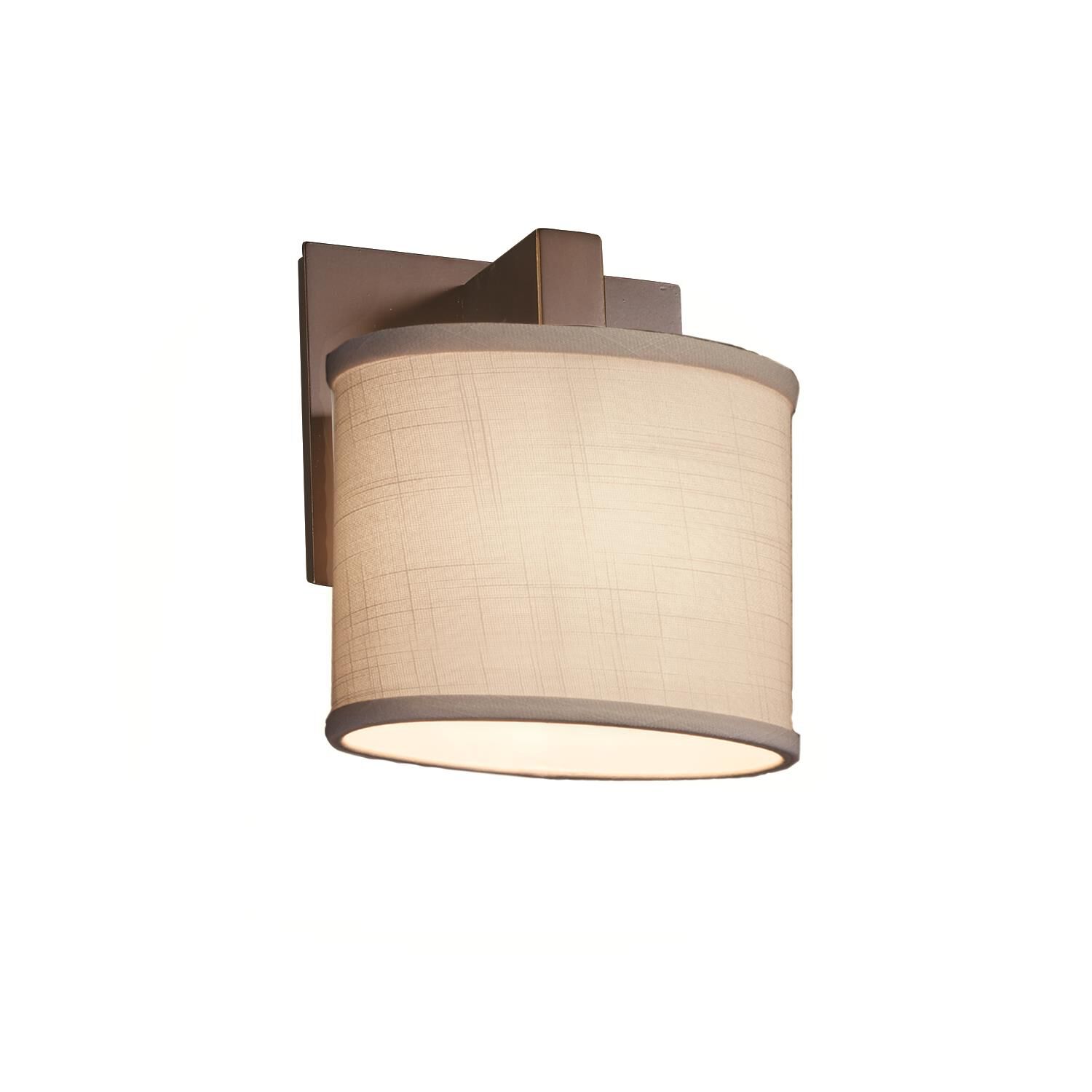 Shown in Dark Bronze finish and Cream Woven Fabric shade and Oval accent